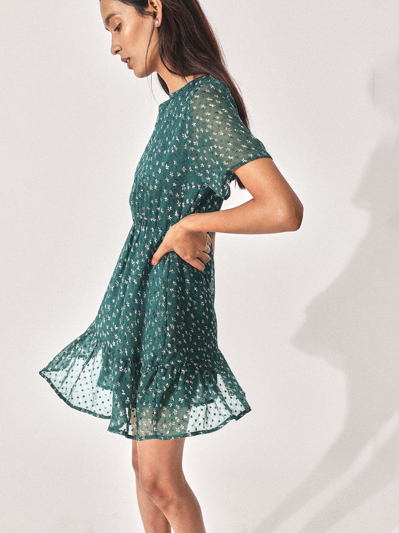 Forest Floral Ruffle Dress