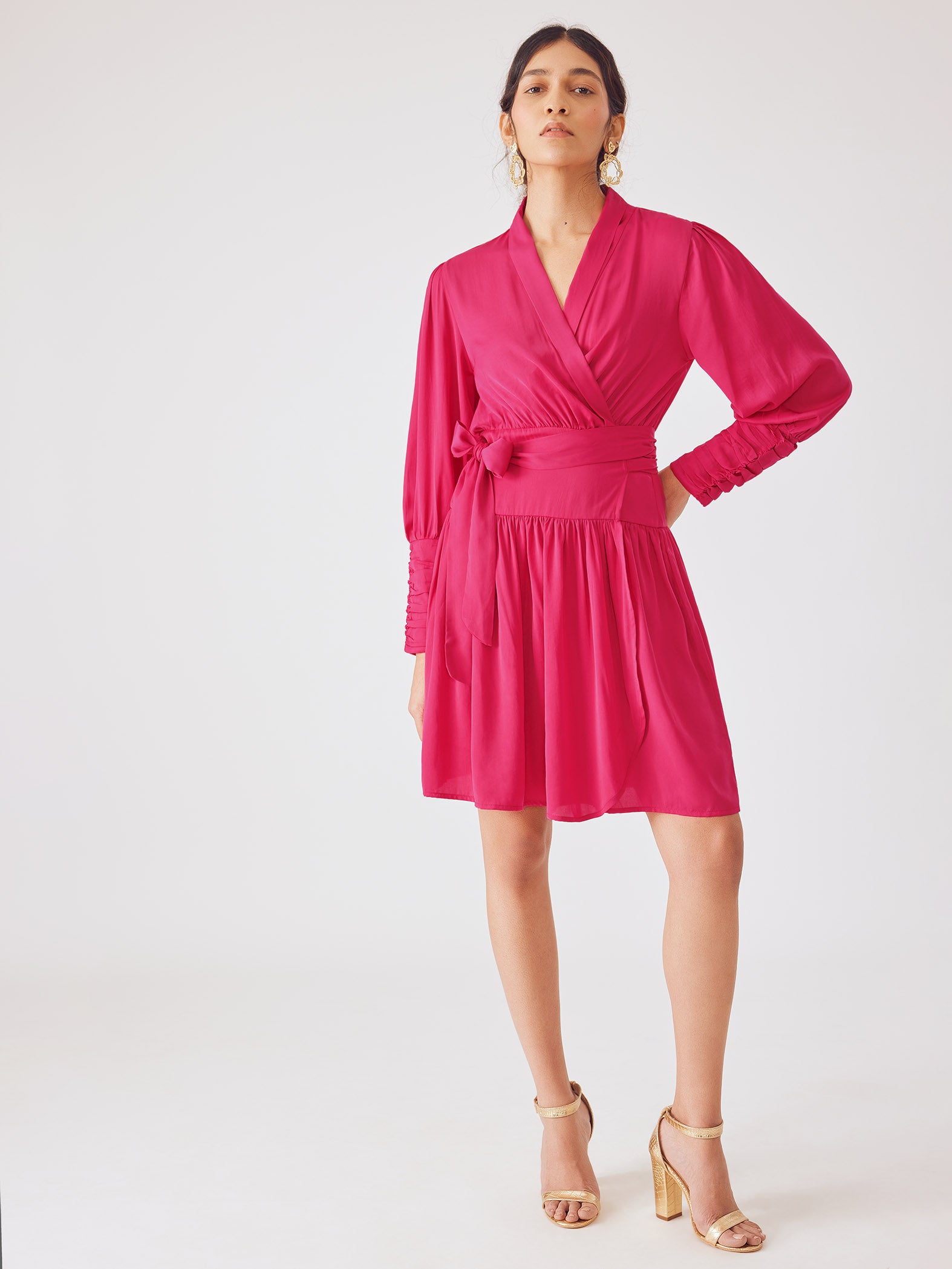Fuchsia Shawl Collar Dress