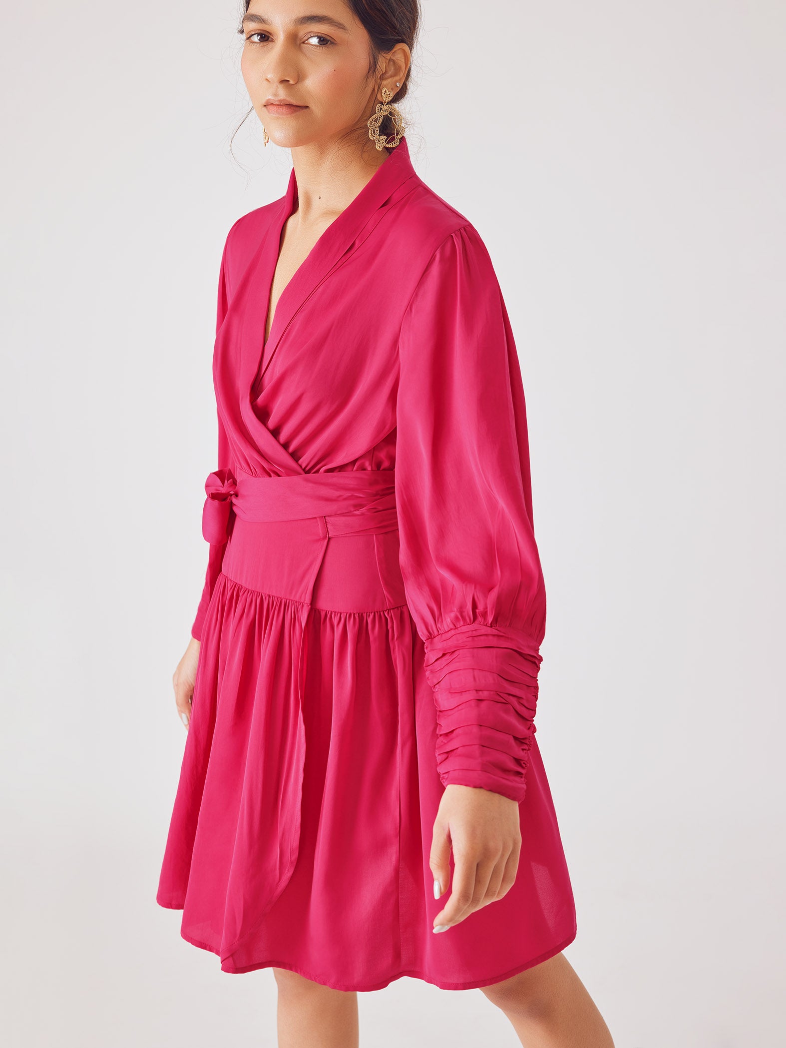 Fuchsia Shawl Collar Dress