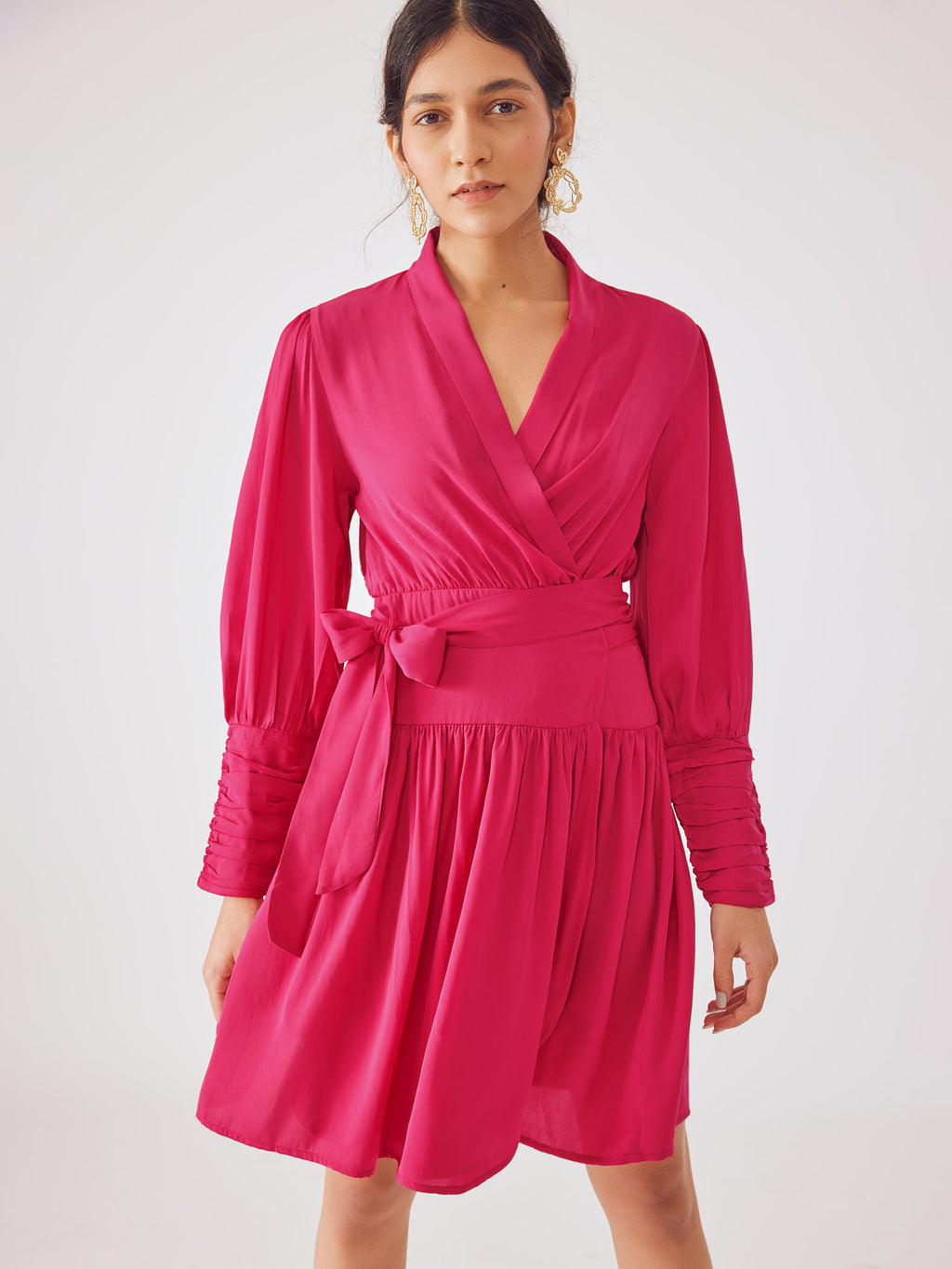 Fuchsia Shawl Collar Dress