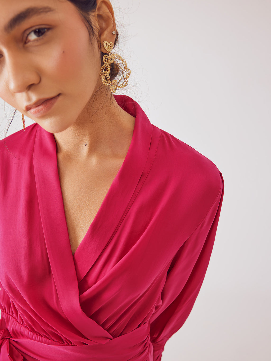 Fuchsia Shawl Collar Dress