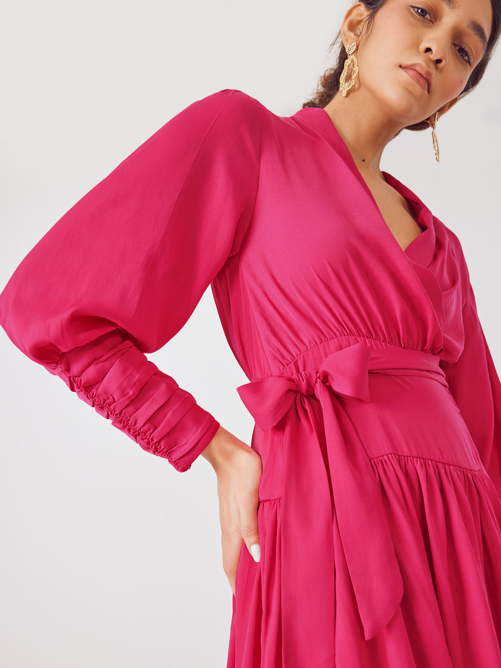 Fuchsia Shawl Collar Dress