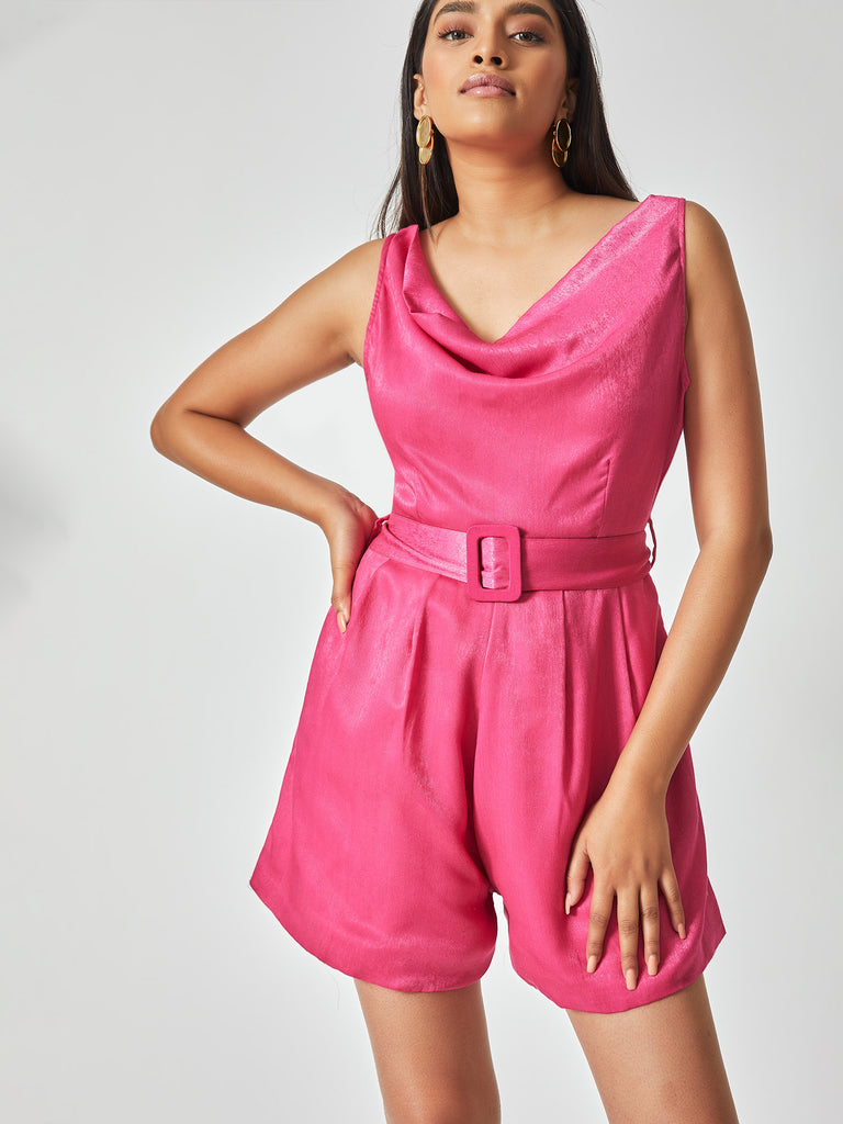 Fuschia Cowl Neck Playsuit