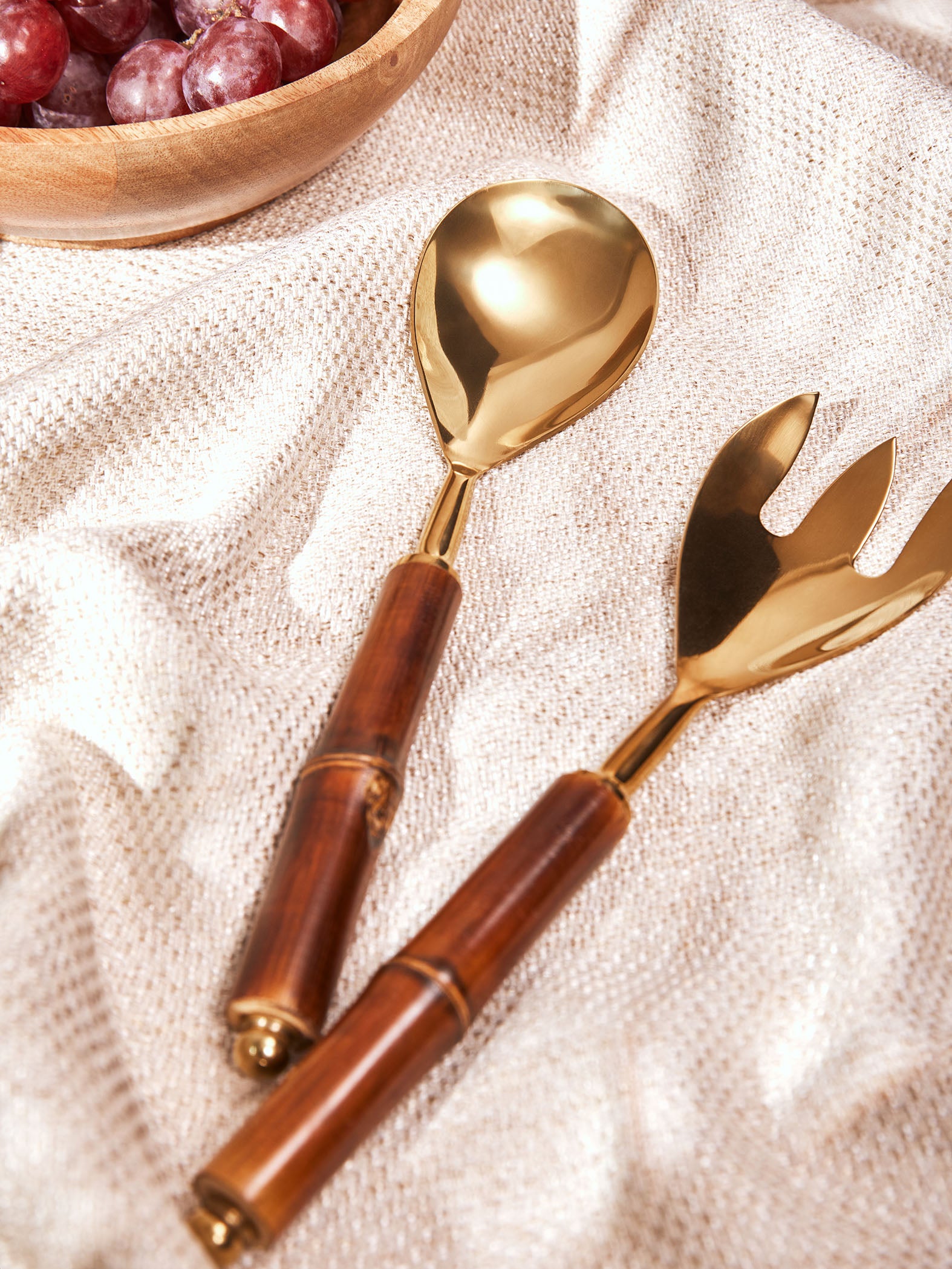 Gold & Bamboo Salad Server Set