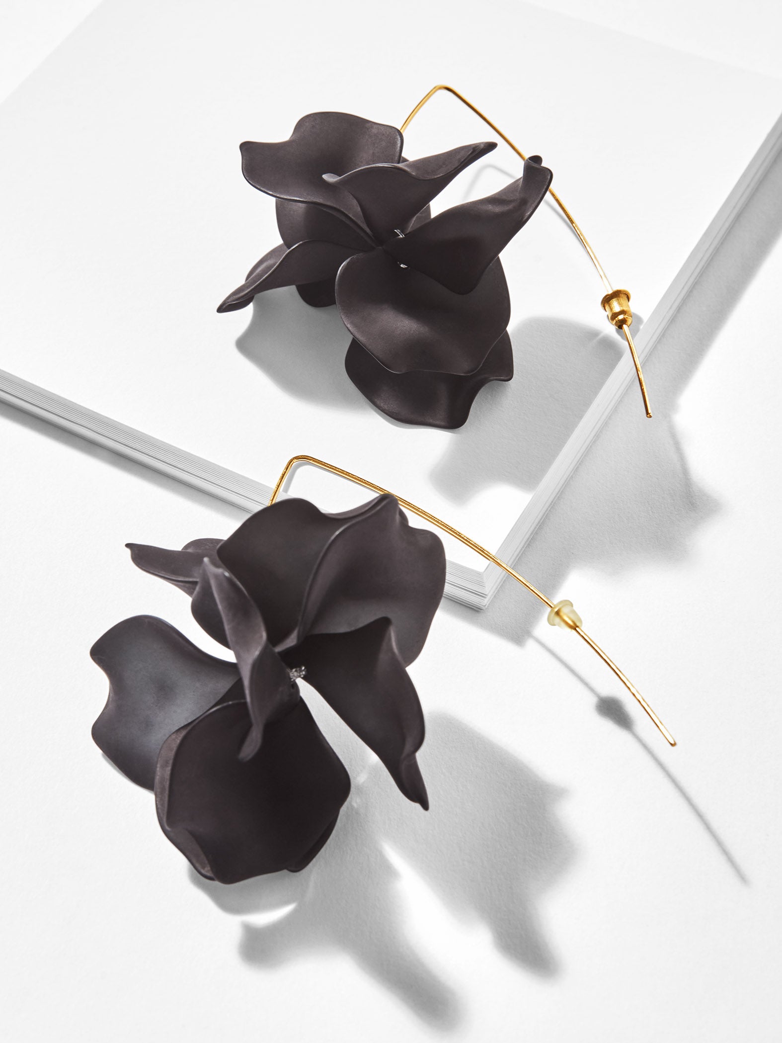 Gold & Black Floral Drop Earrings