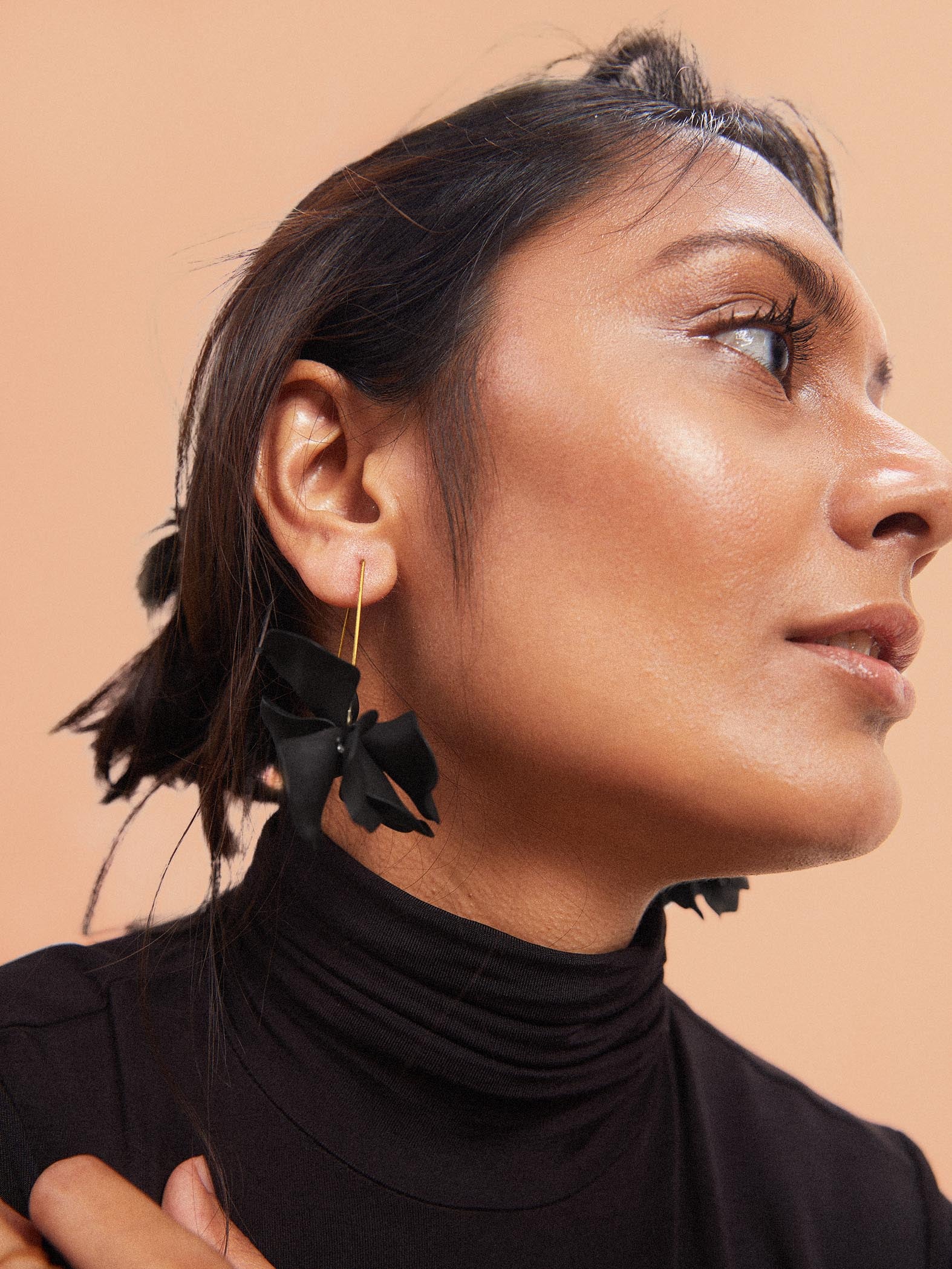Gold & Black Floral Drop Earrings