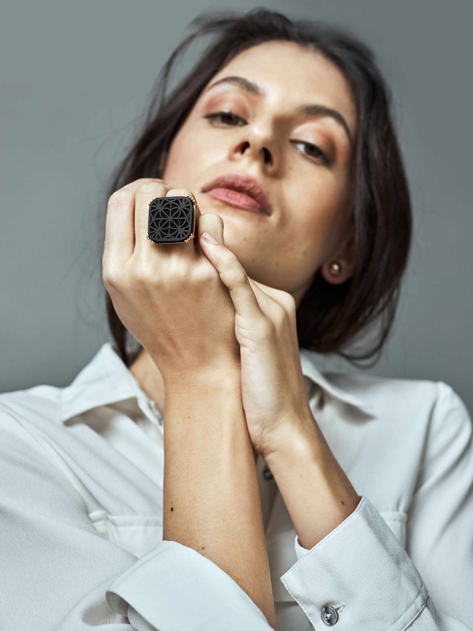 Gold Onyx Square Ring