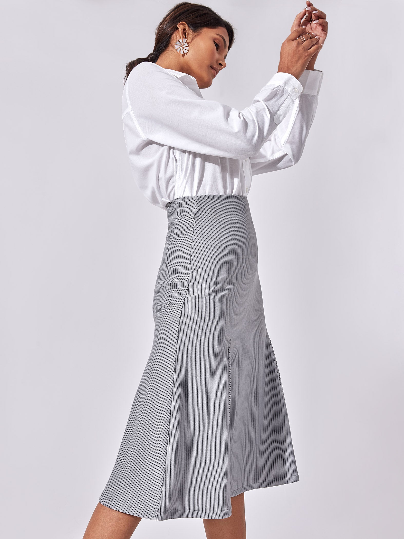 Grey Godet Panel Skirt