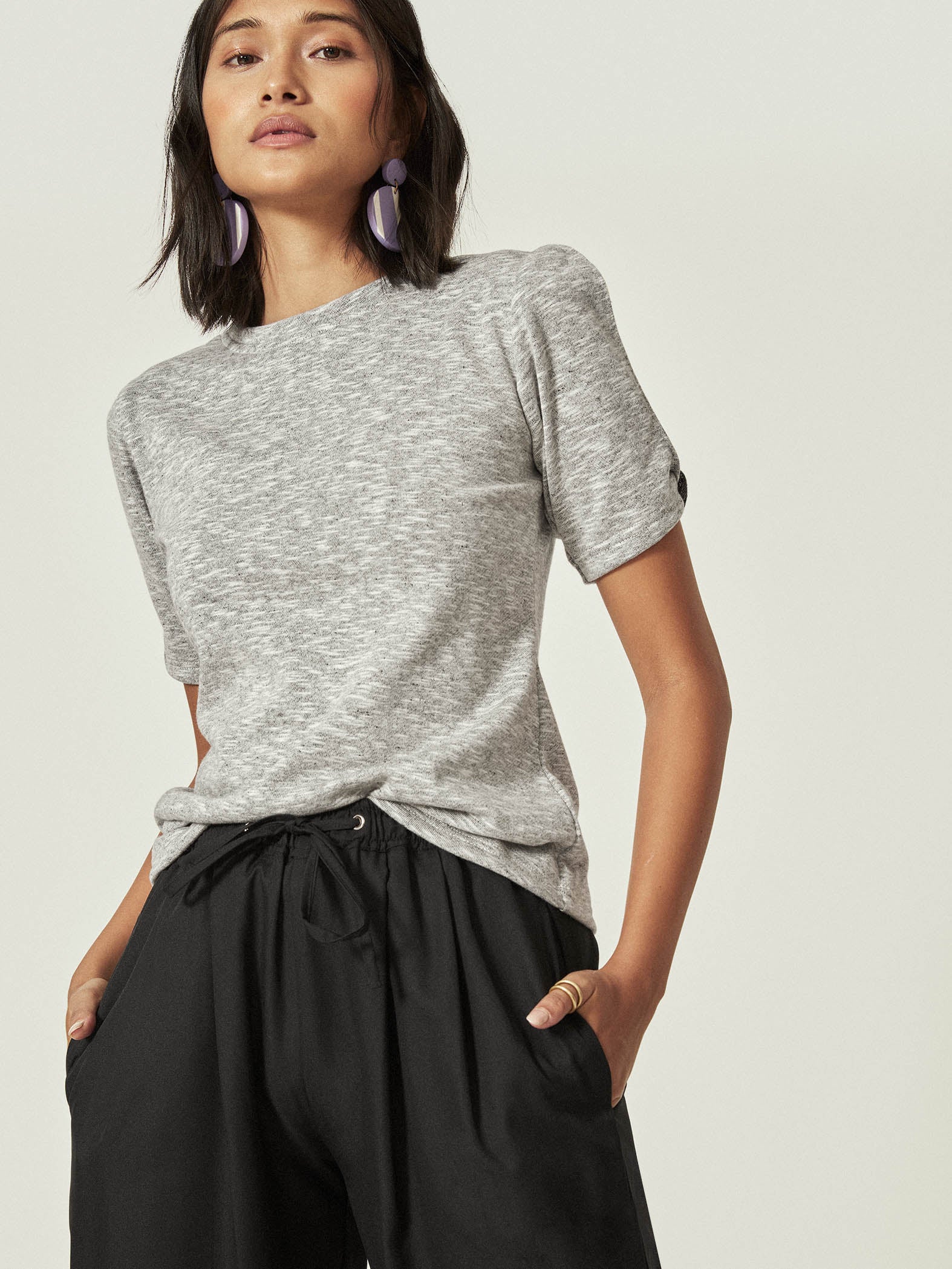 Grey Slit Sleeve Tee