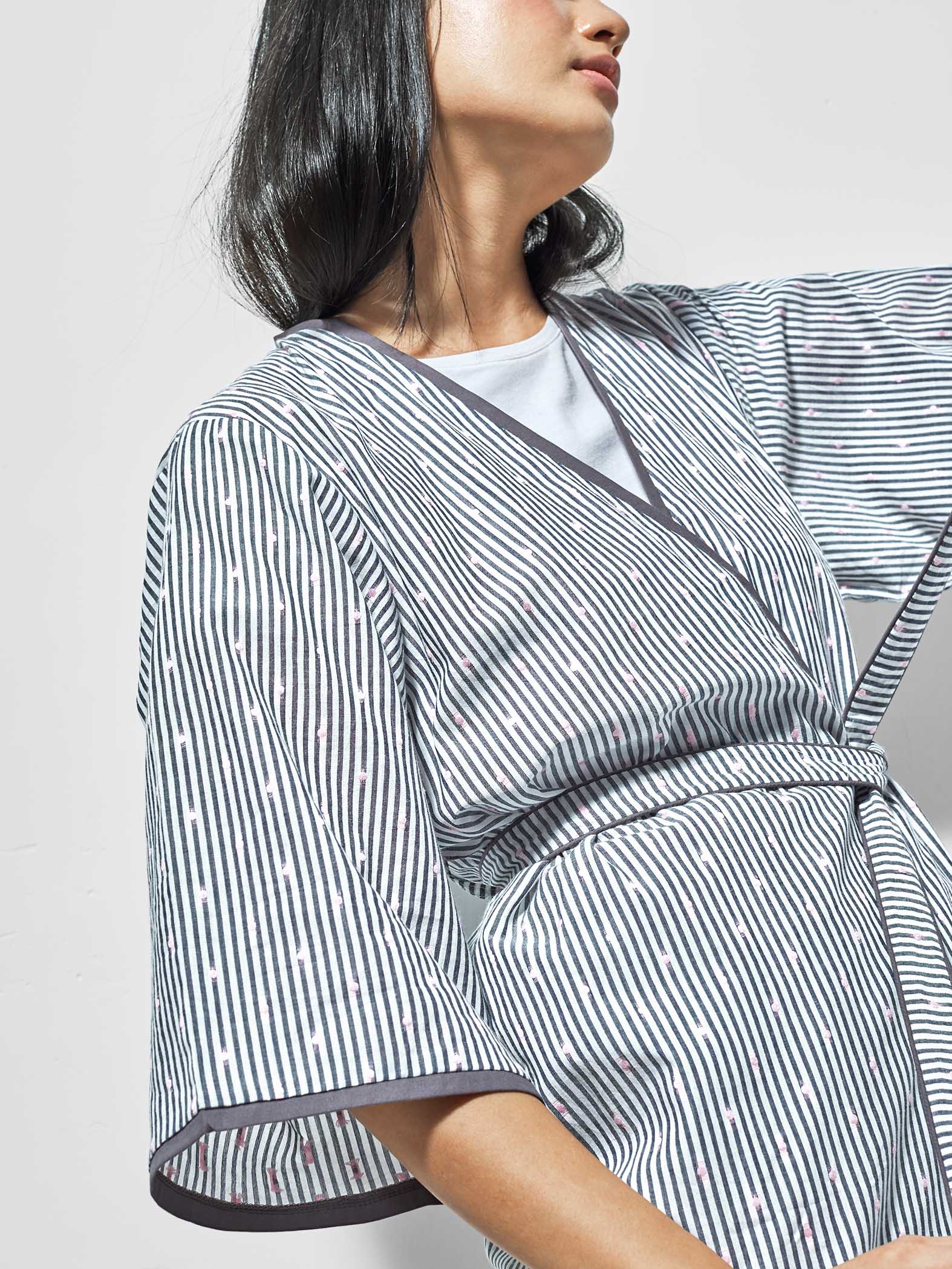 Grey & White Polka Sleep Robe