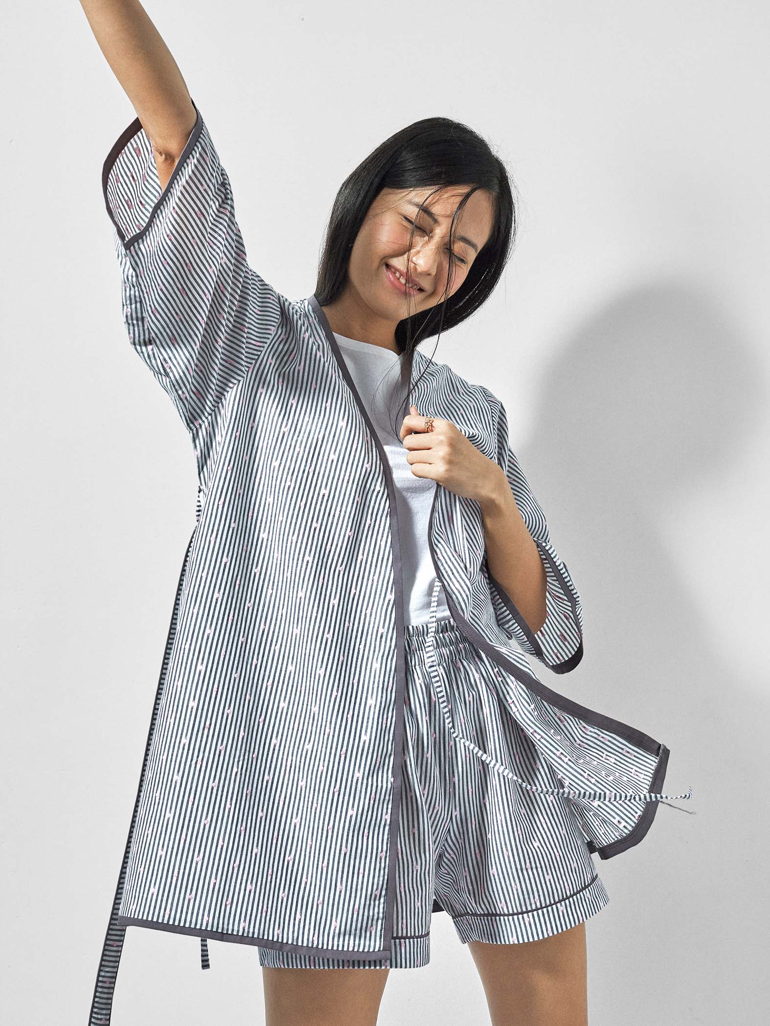 Grey & White Polka Sleep Robe