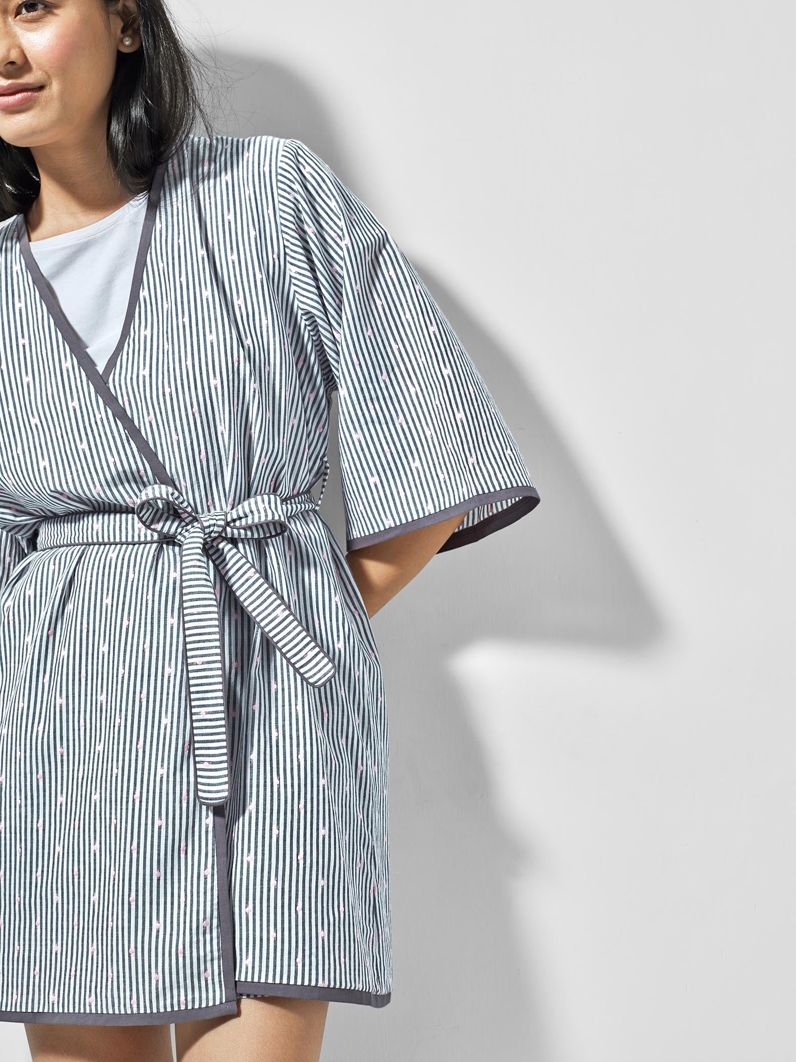 Grey & White Polka Sleep Robe