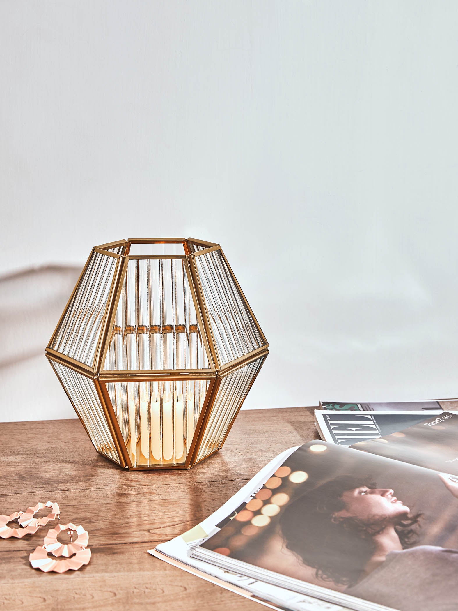 Hexagon Ribbed Candle Holder