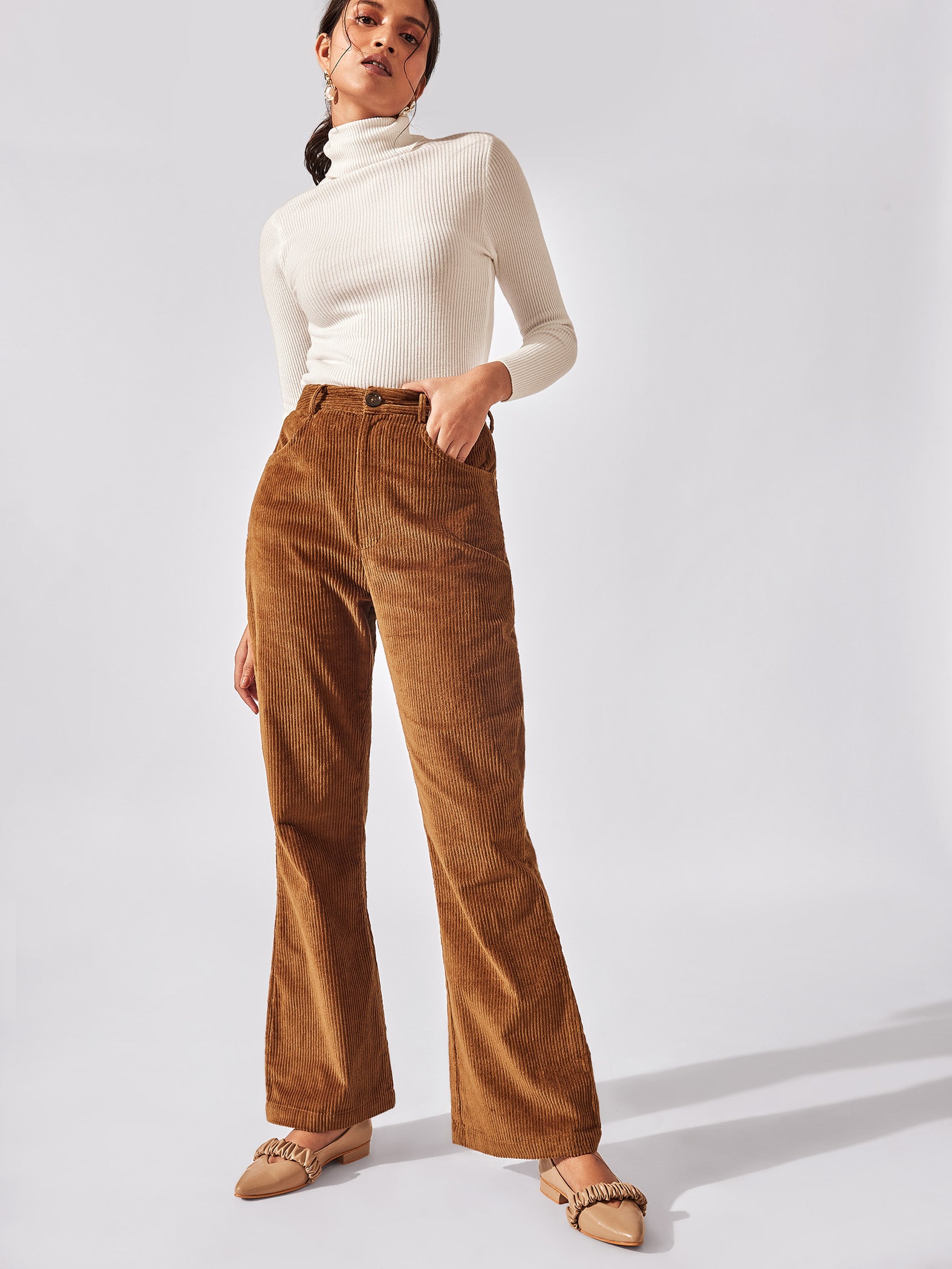 Khaki Corduroy Bootcut Pants