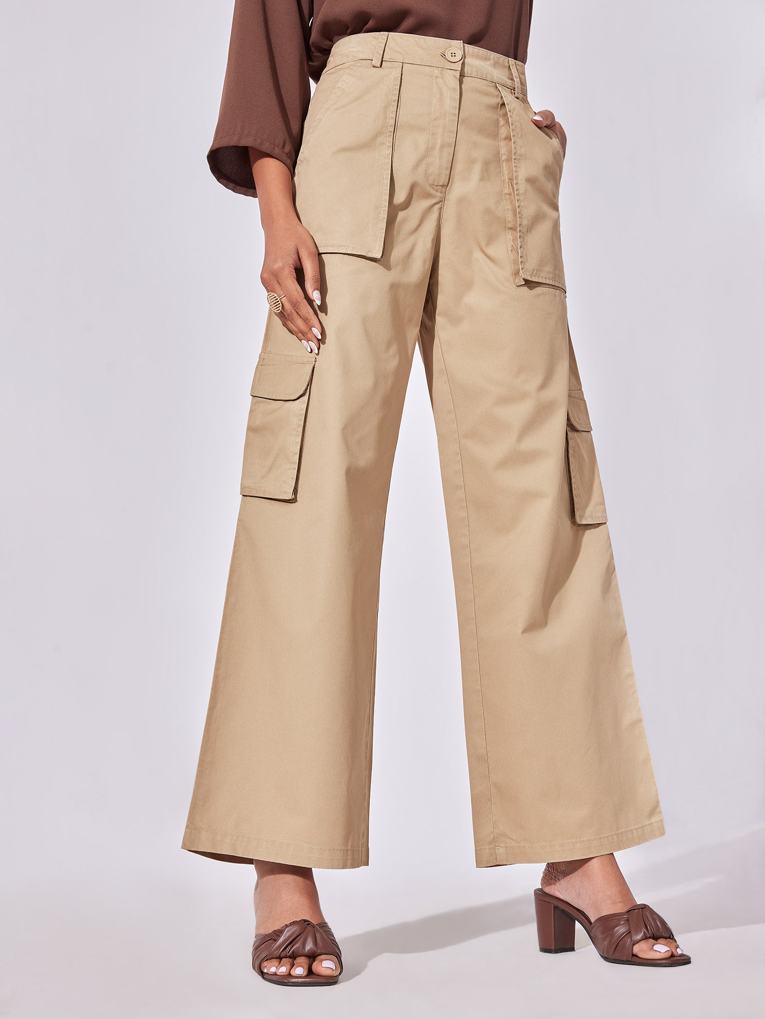 Shop Women's Rust Linen Cargo Pants Online