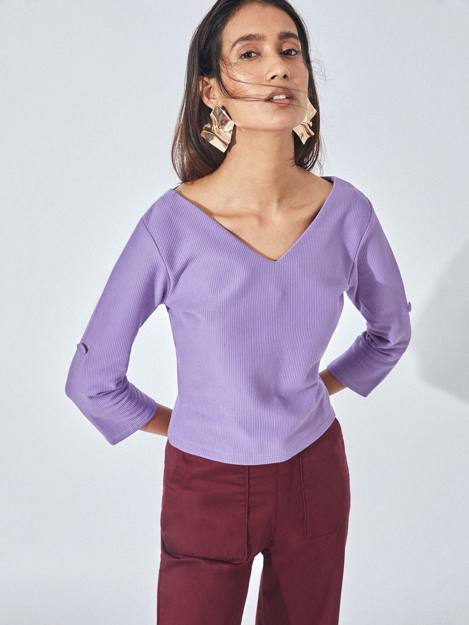 Lavender V Neck Top