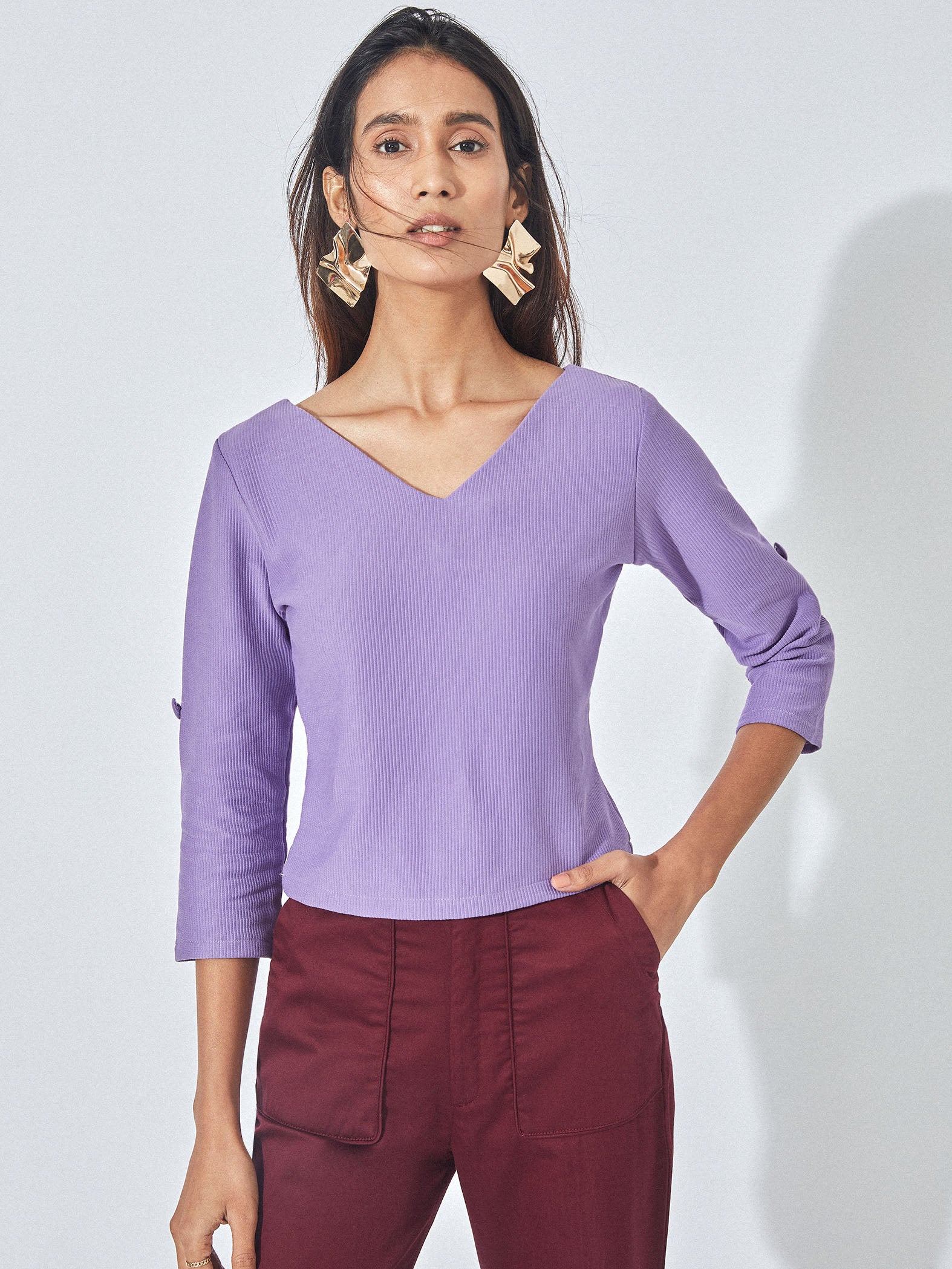 Lavender V Neck Top