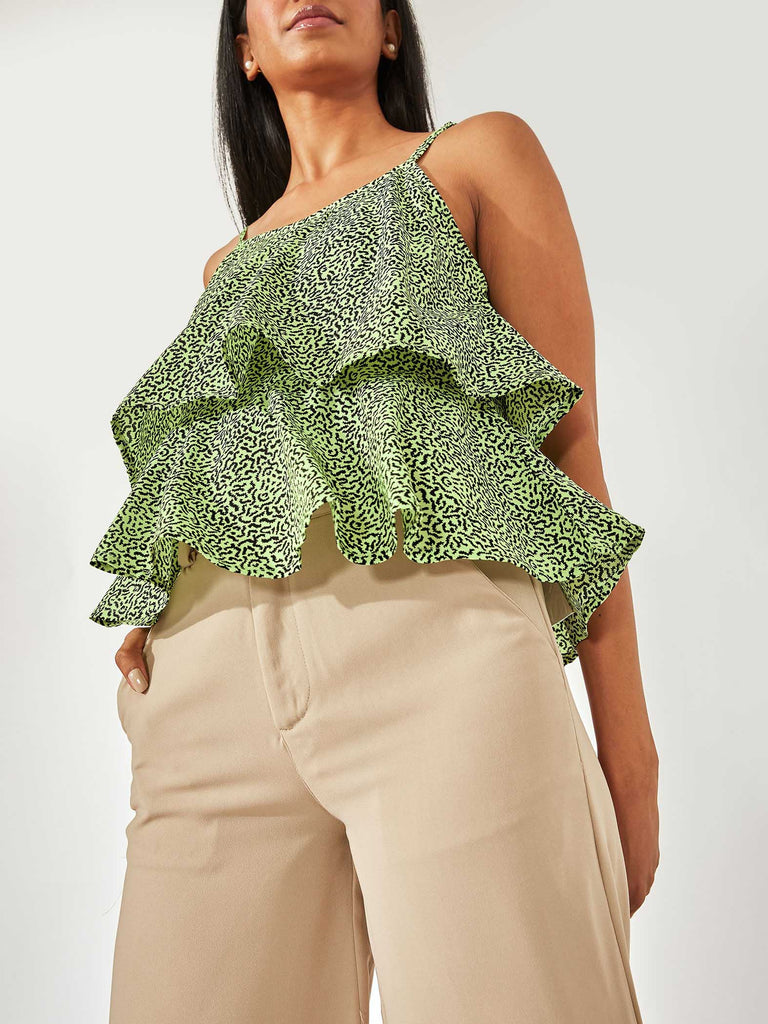 lime printed overlay cami