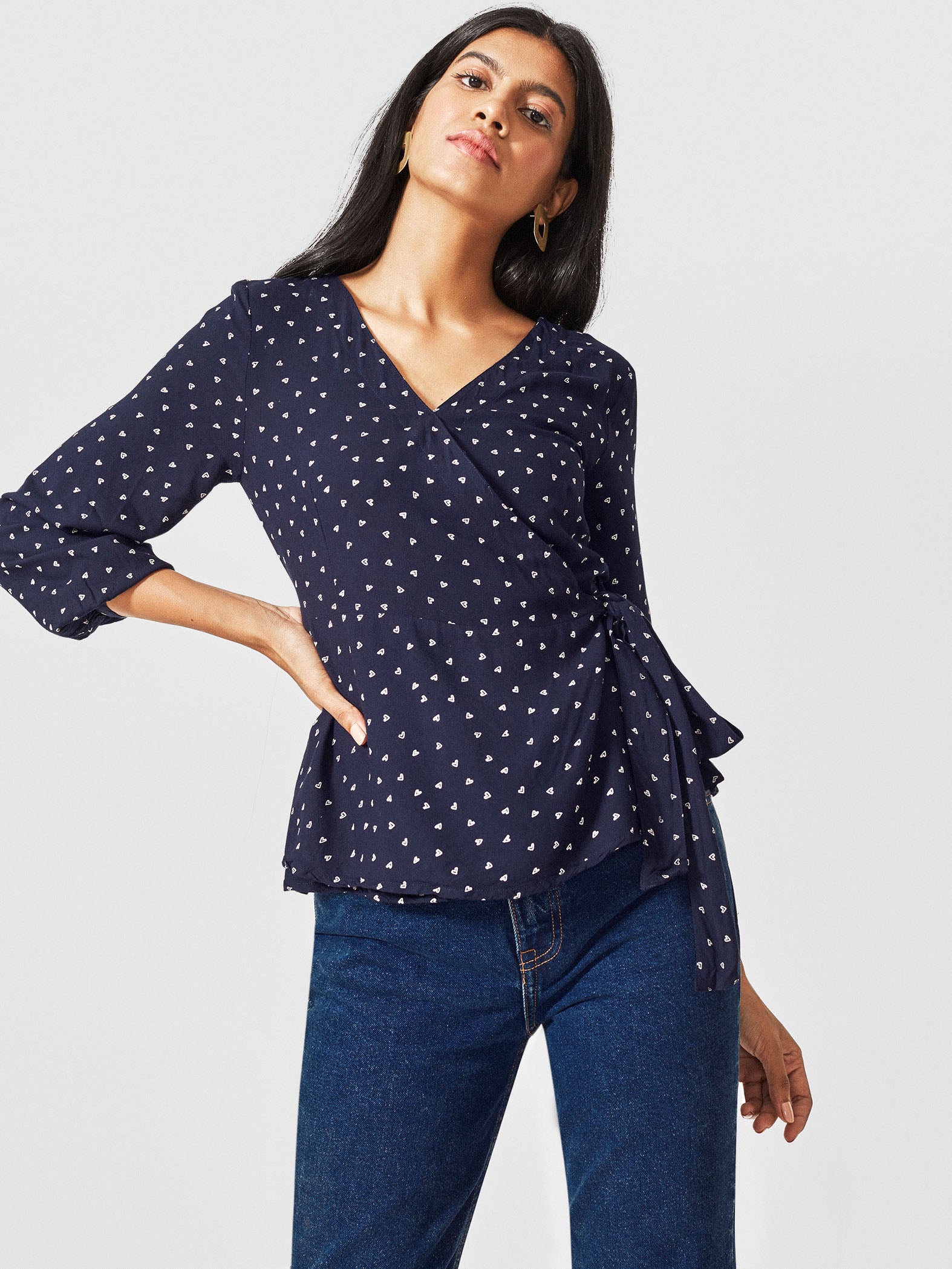 Midnight Hearts Wrap Top