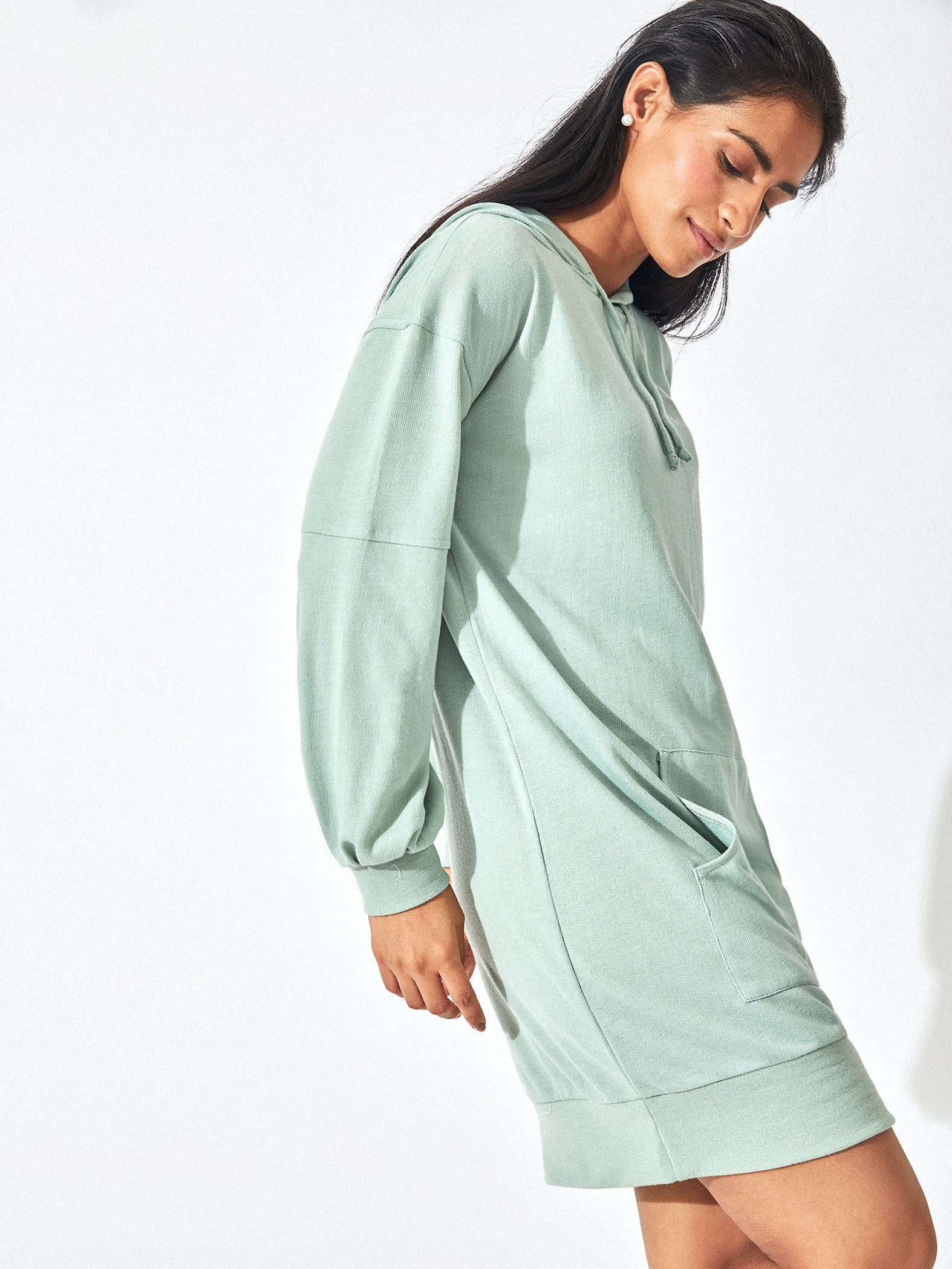 Mint Drop Shoulder Hoodie Dress