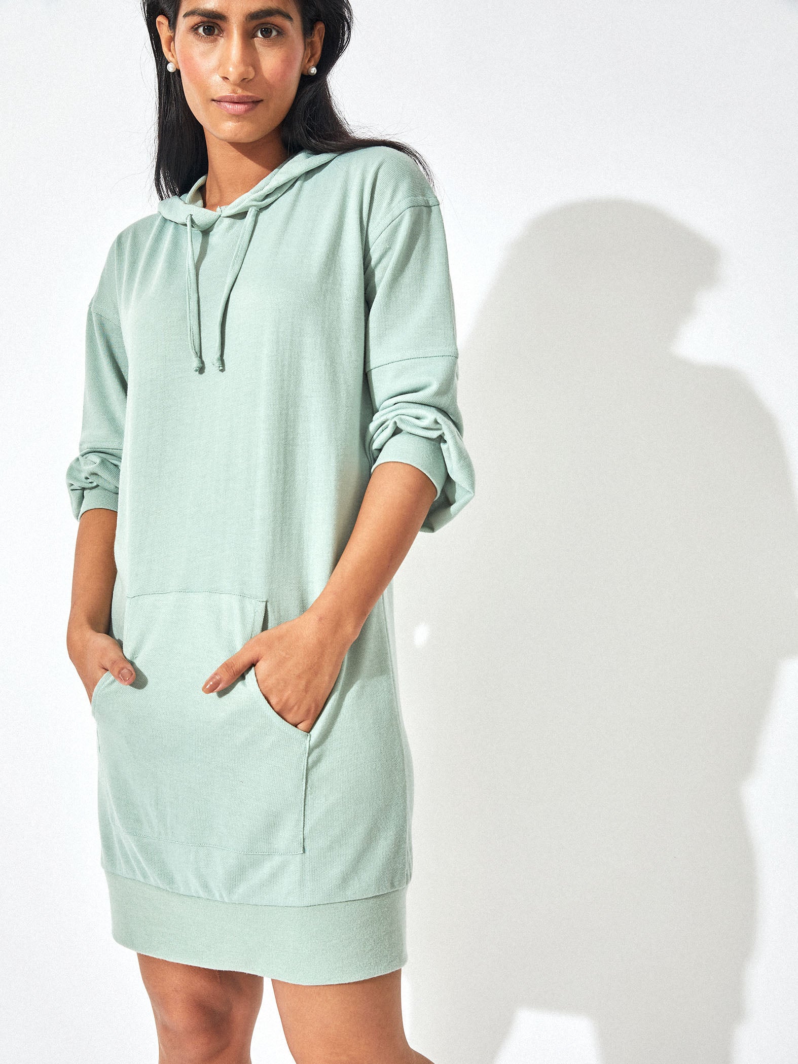 Mint Drop Shoulder Hoodie Dress