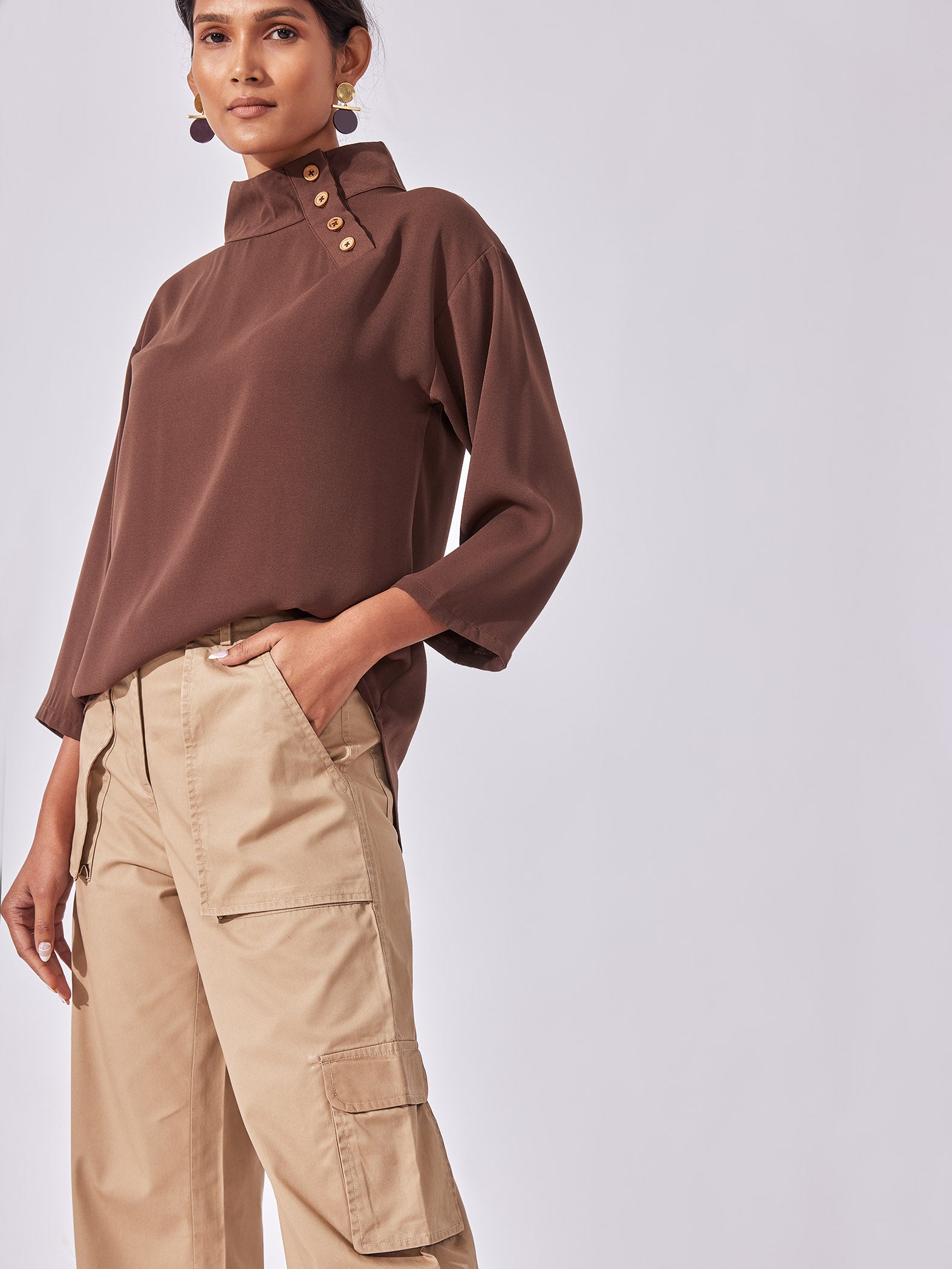 Mocha High Neck Top