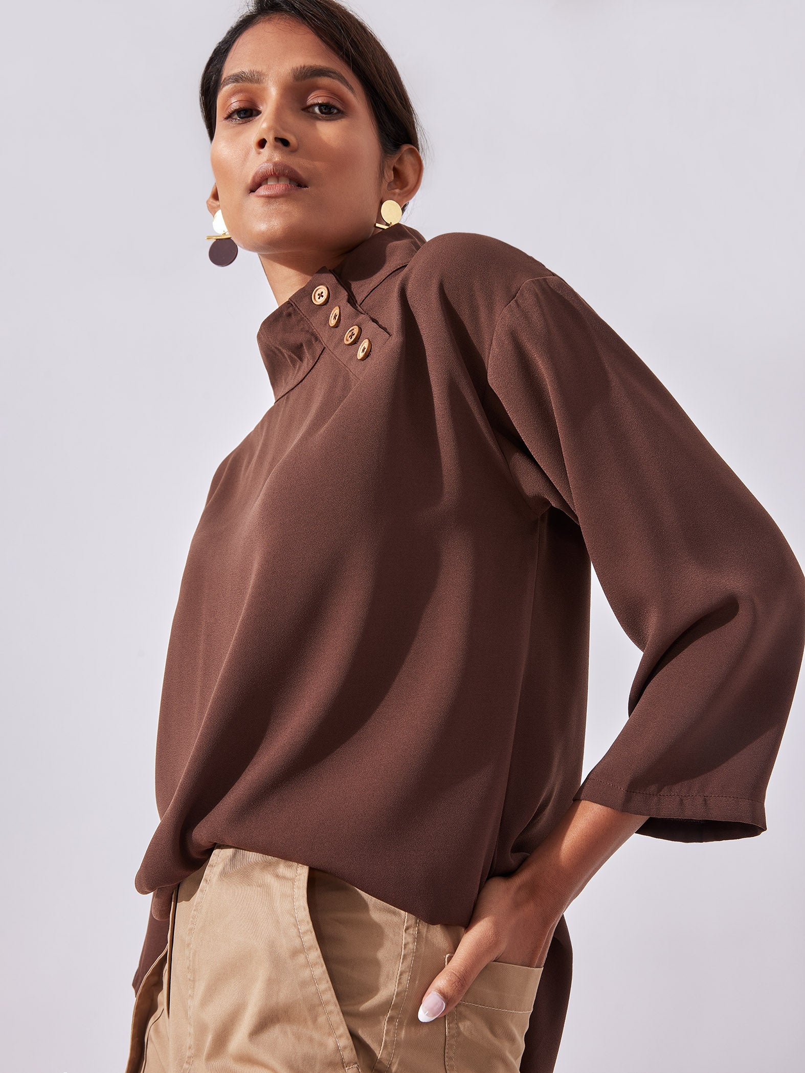 Mocha High Neck Top