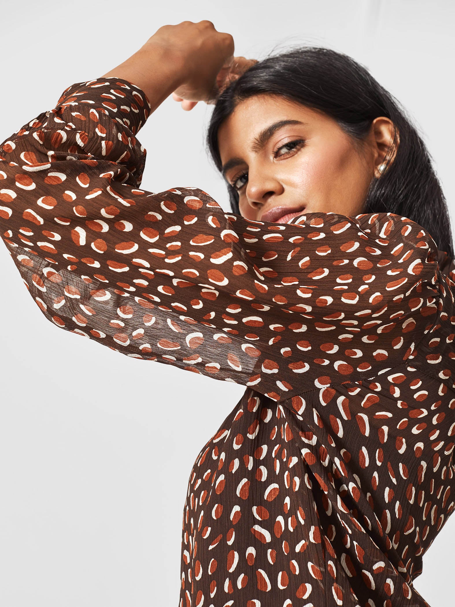 Mocha Printed High Neck Shirt