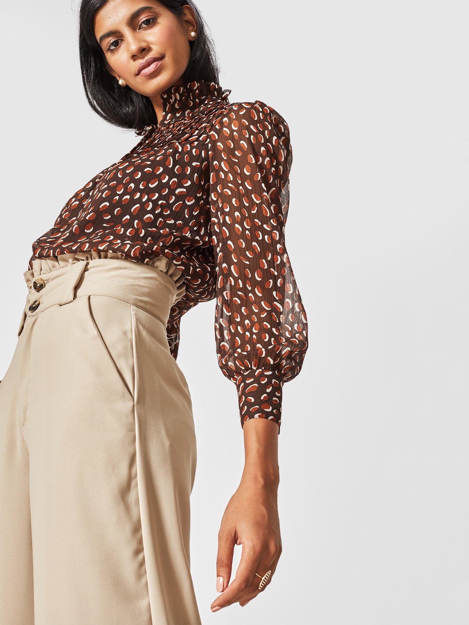 Mocha Printed High Neck Shirt