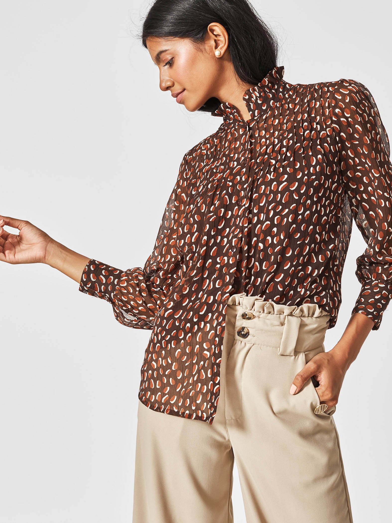 Mocha Printed High Neck Shirt
