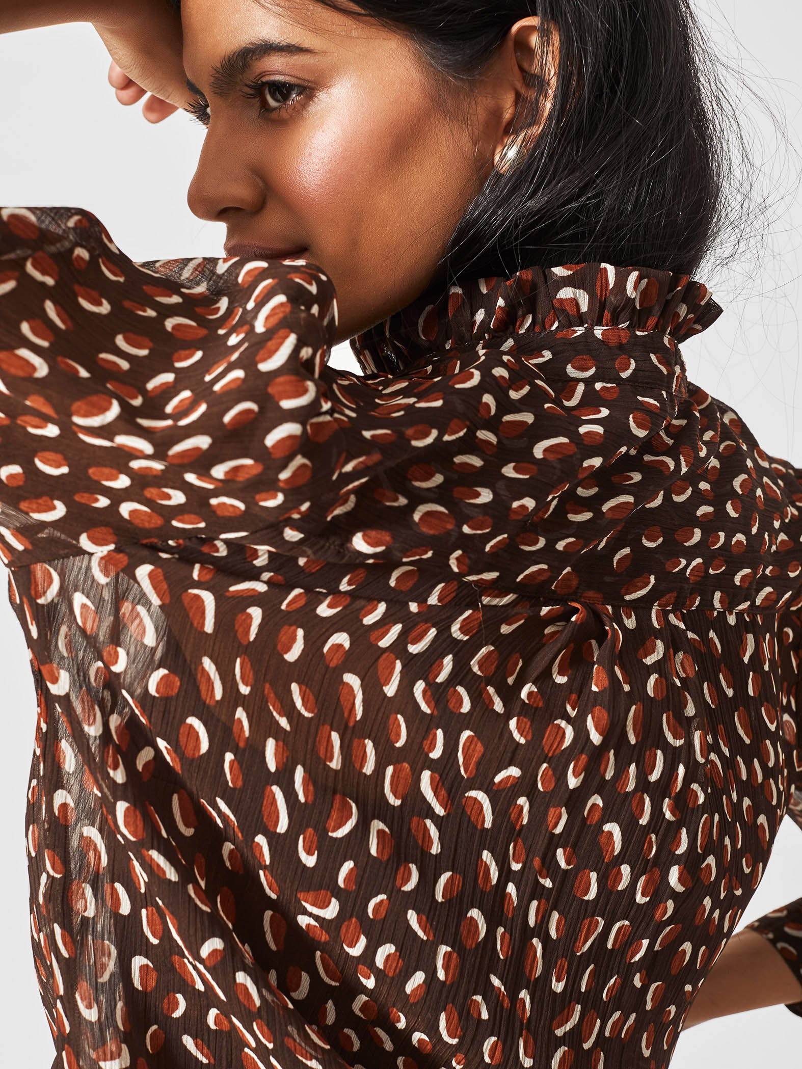 Mocha Printed High Neck Shirt