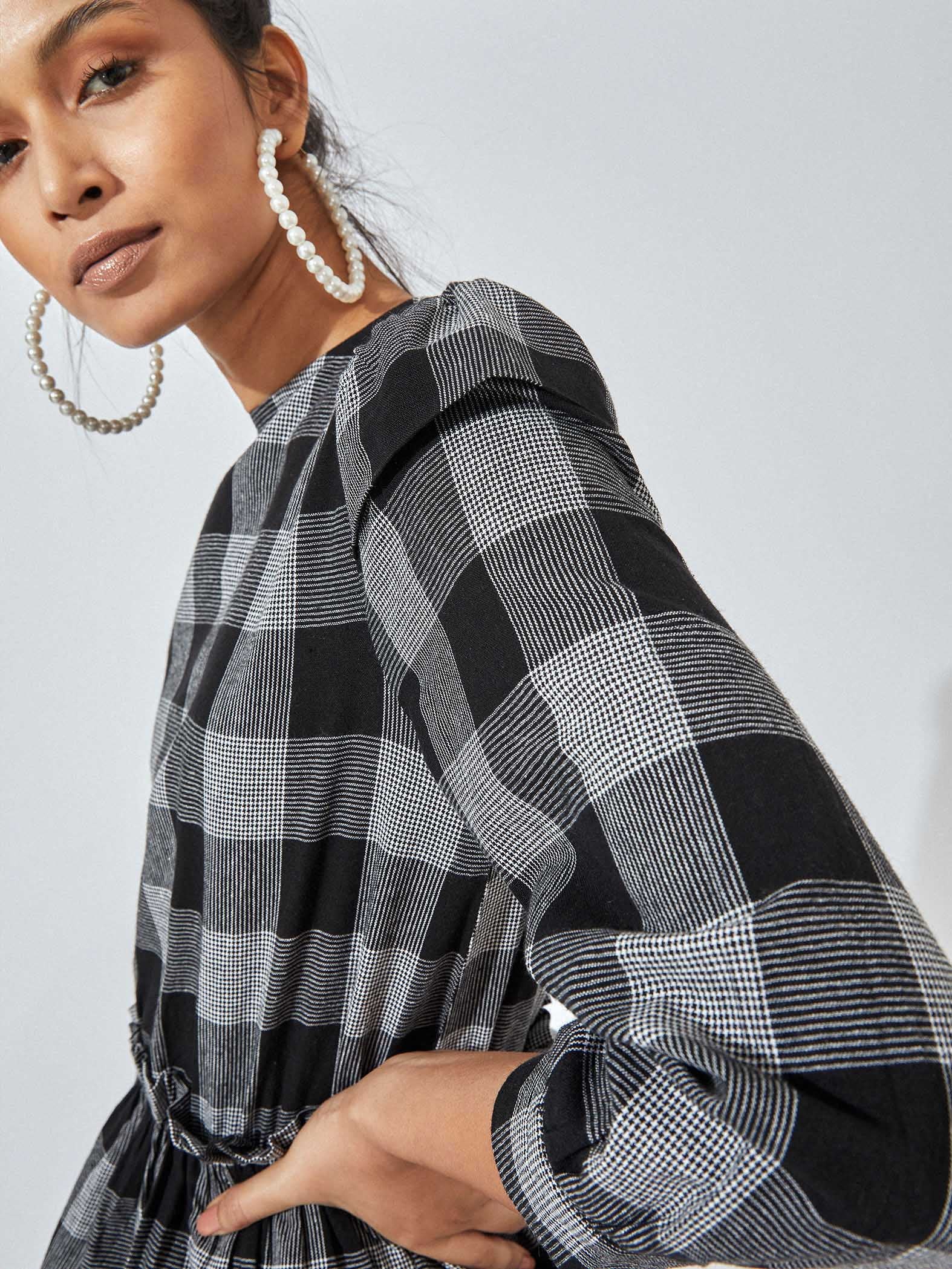 Monochrome Checks Peplum Top