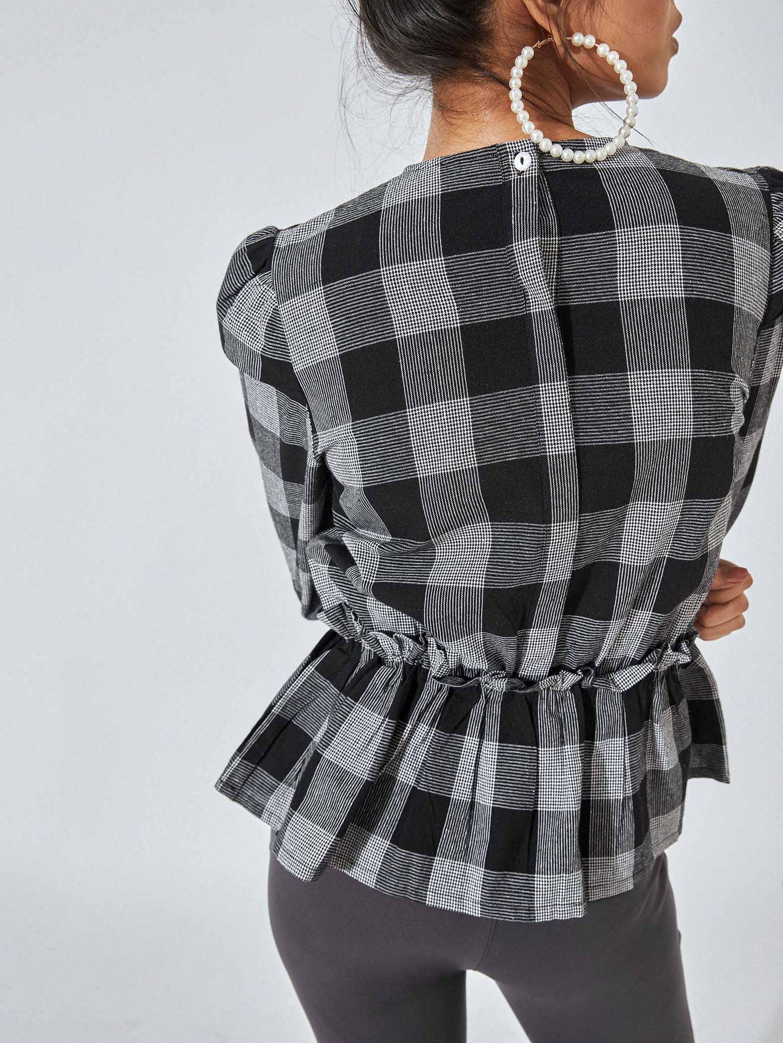 Monochrome Checks Peplum Top