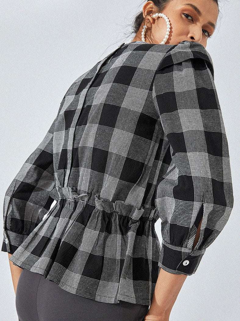 Monochrome Checks Peplum Top