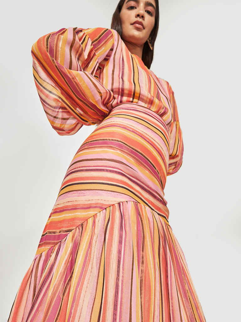 Multistripe High Yoke Midi Skirt