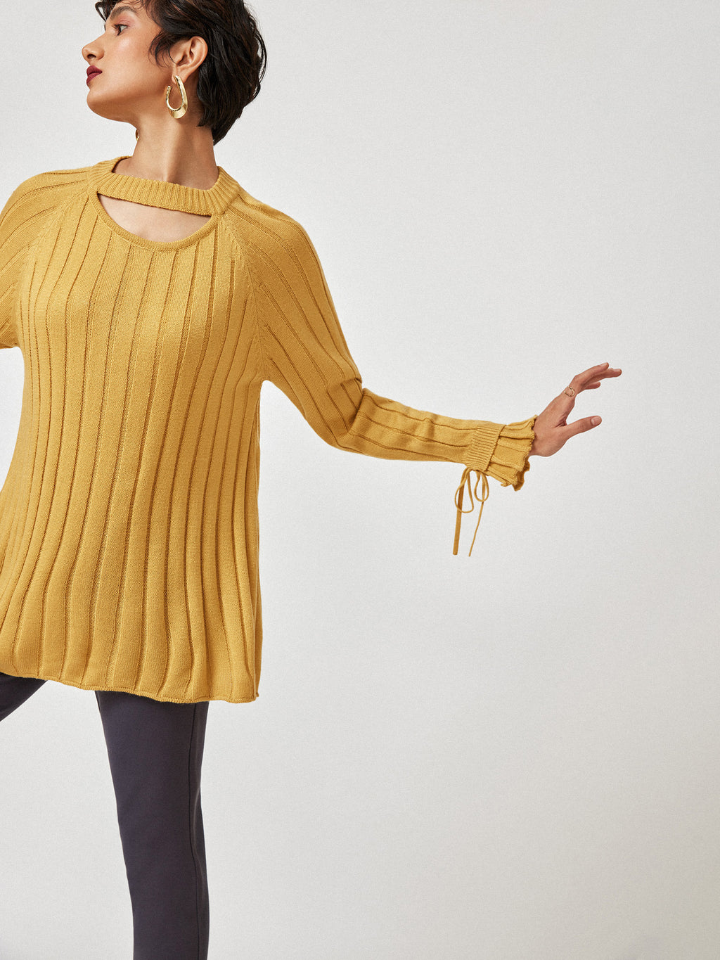 Mustard Cut Out Ribbed Sweater