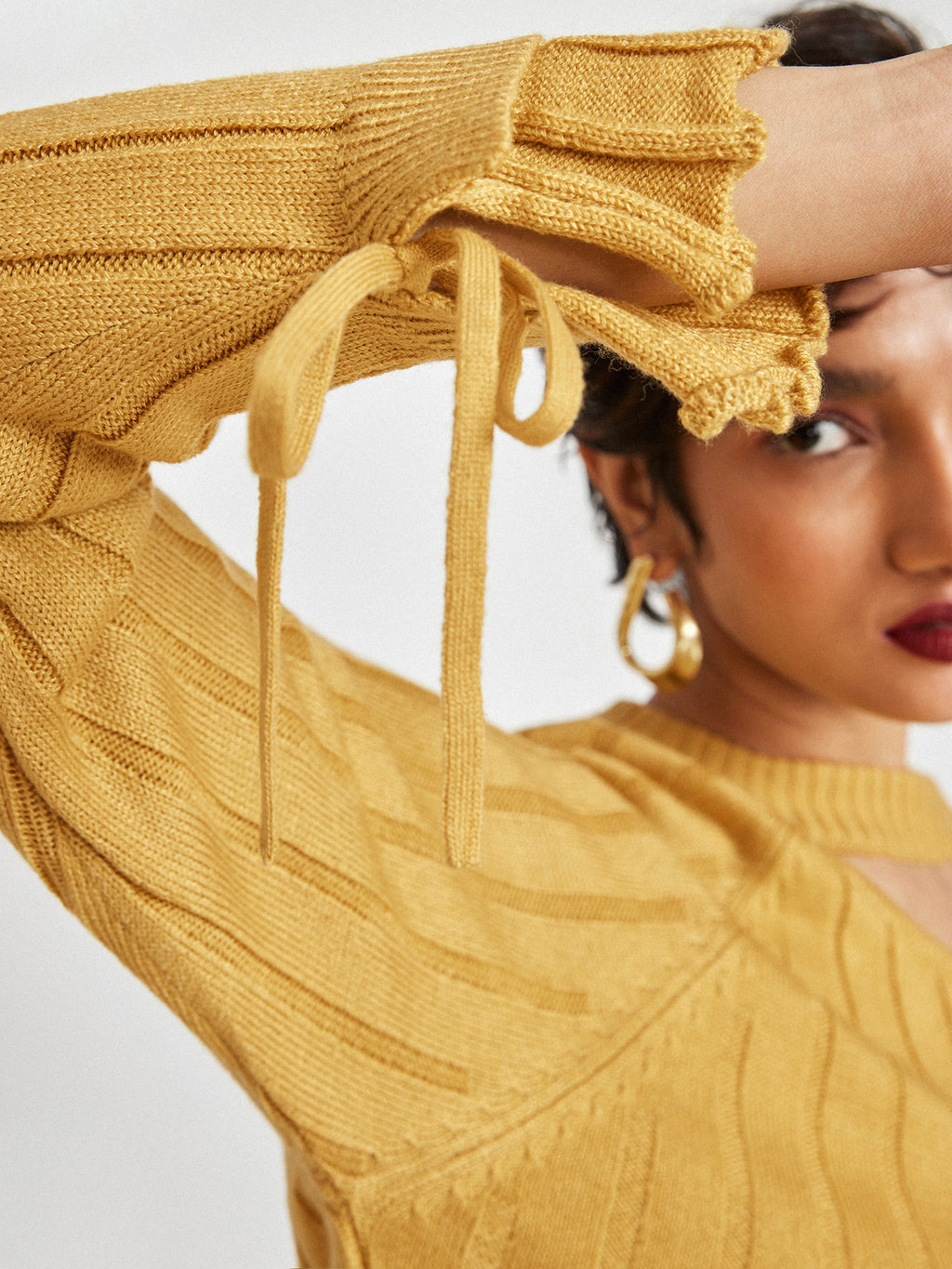 Mustard Cut Out Ribbed Sweater