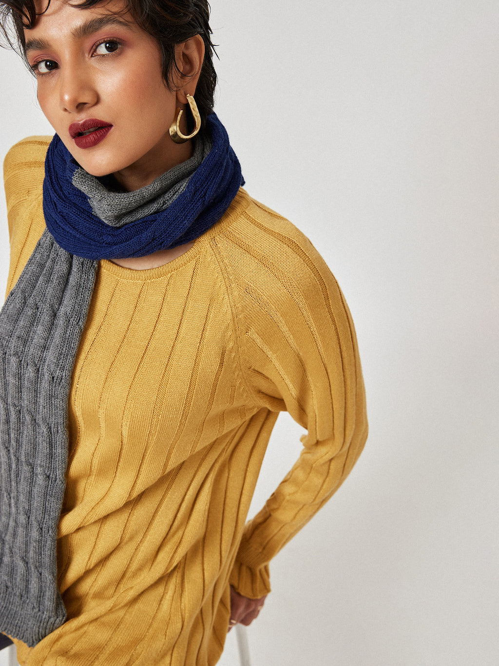 Mustard Cut Out Ribbed Sweater
