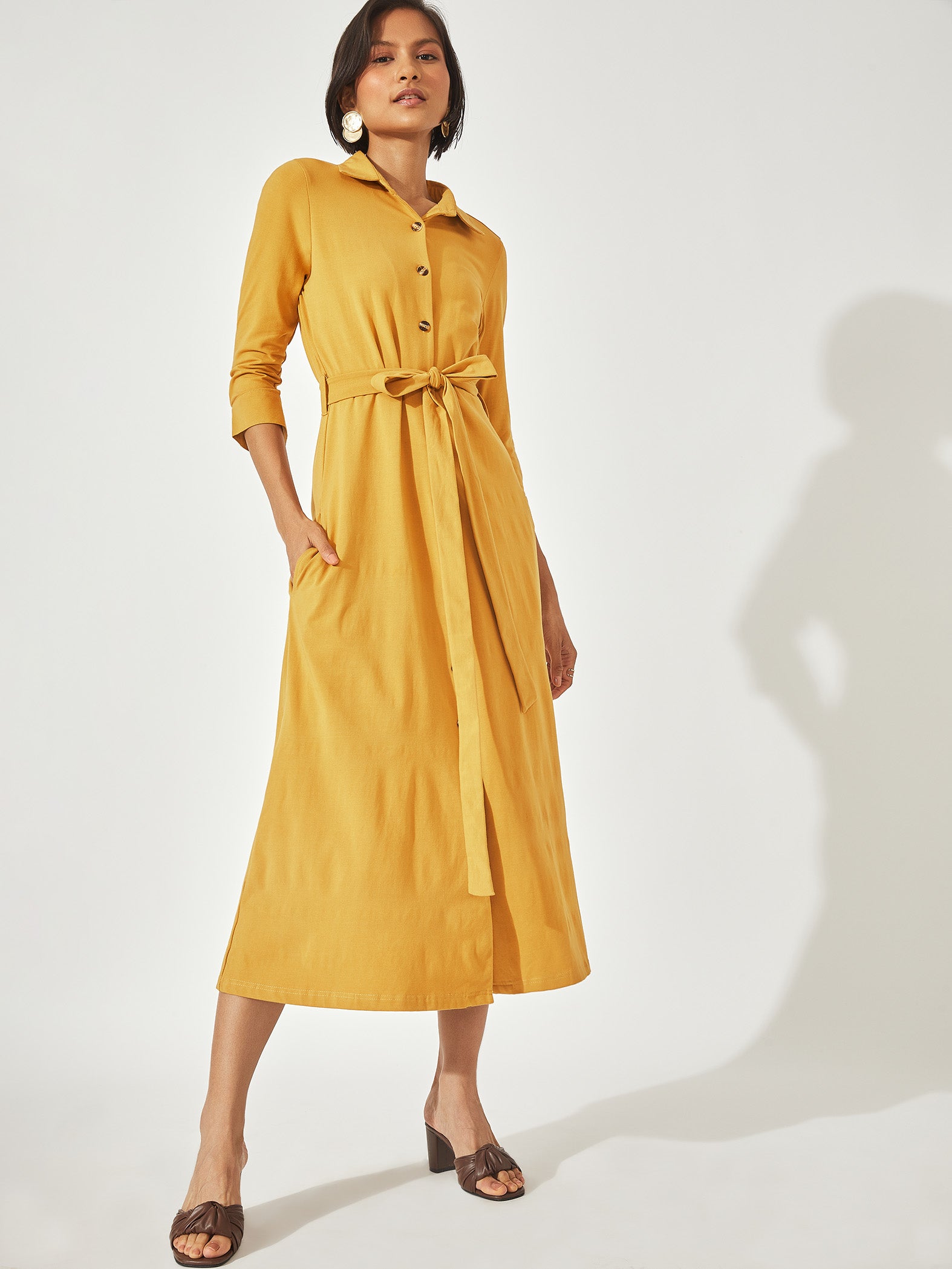 Buy Mustard Longline Shirt Dress Online The Label Life