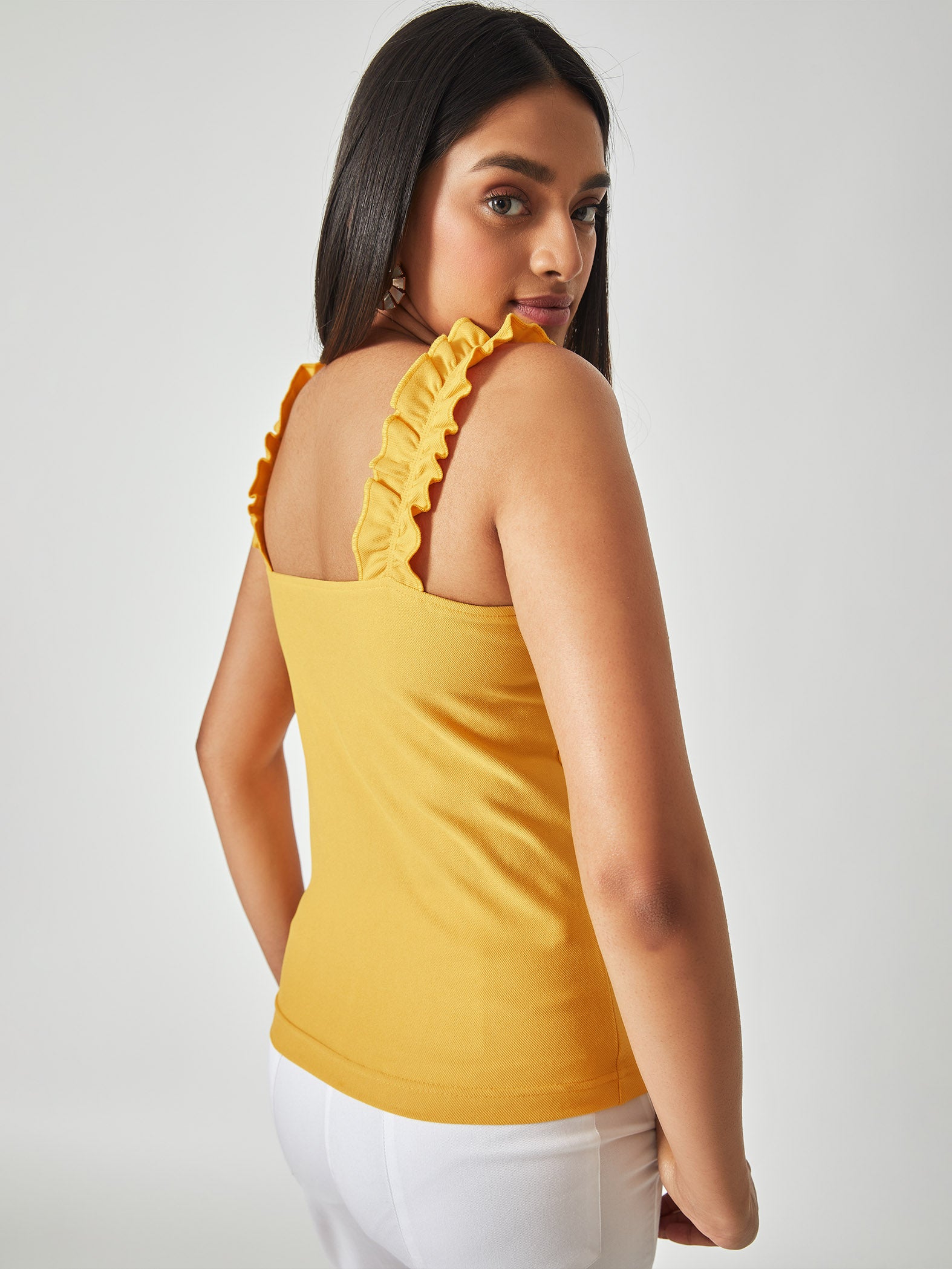 Yellow Ruffle Strap Tank Top