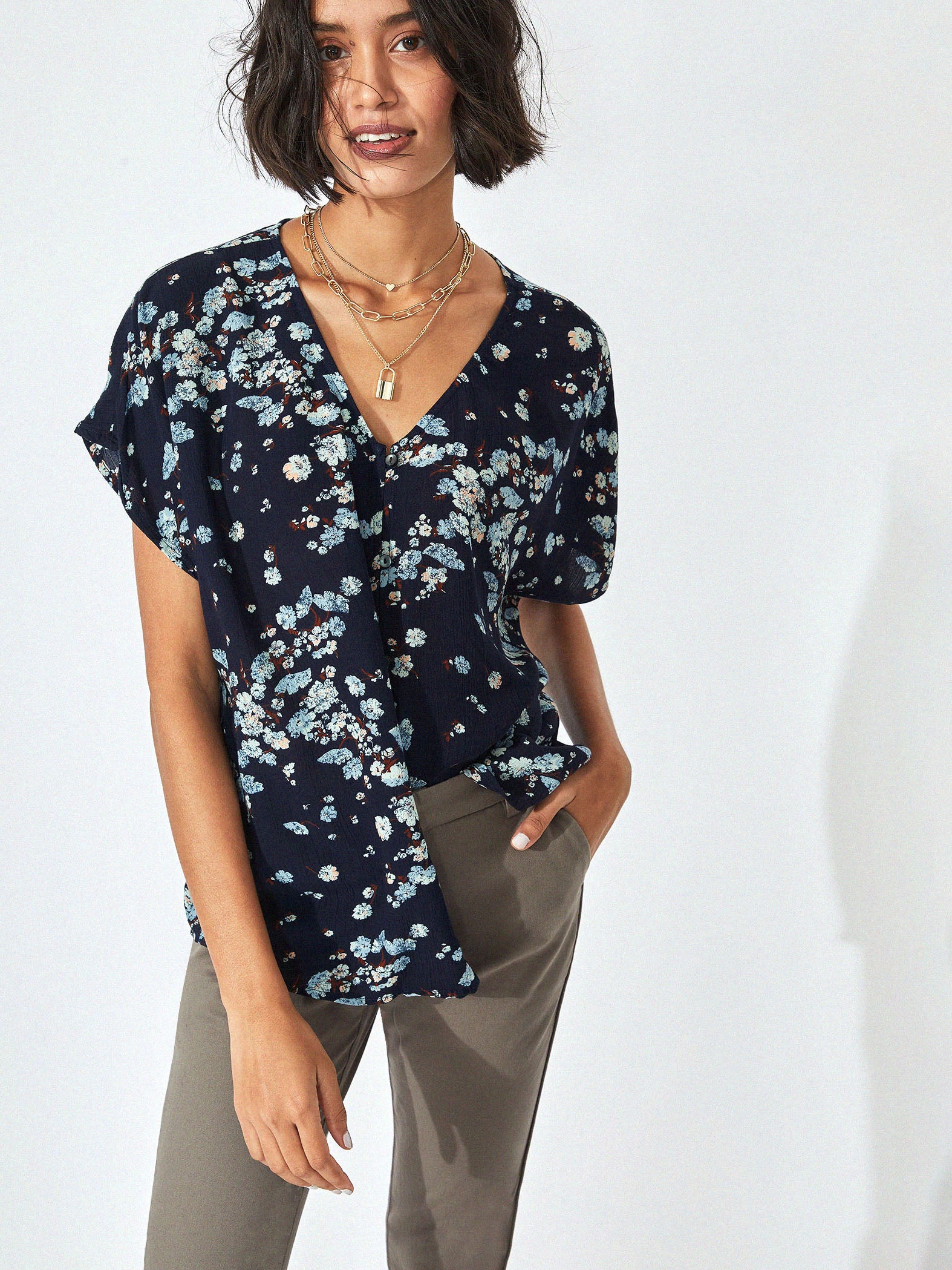 Navy Floral Top