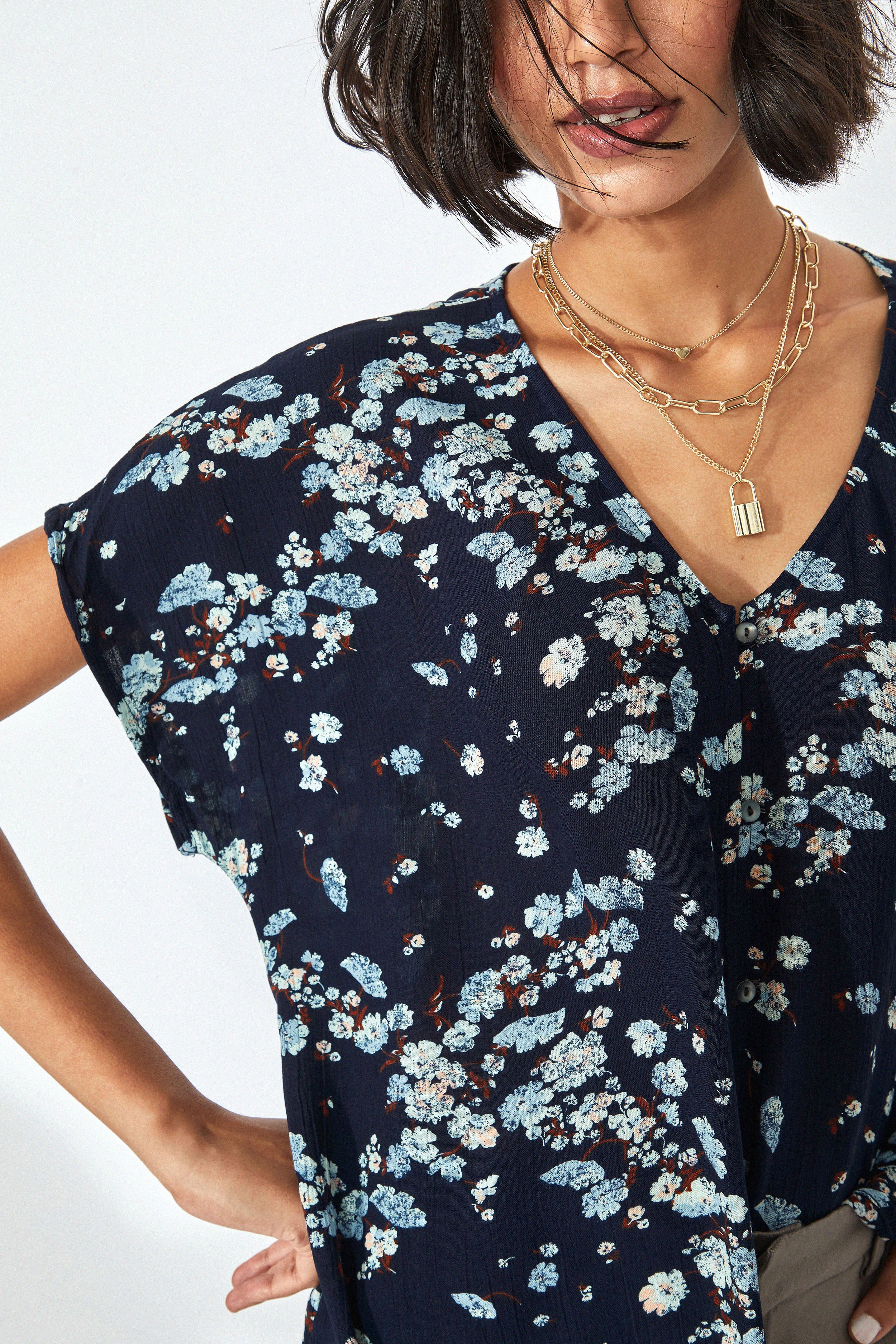 Navy Floral Top