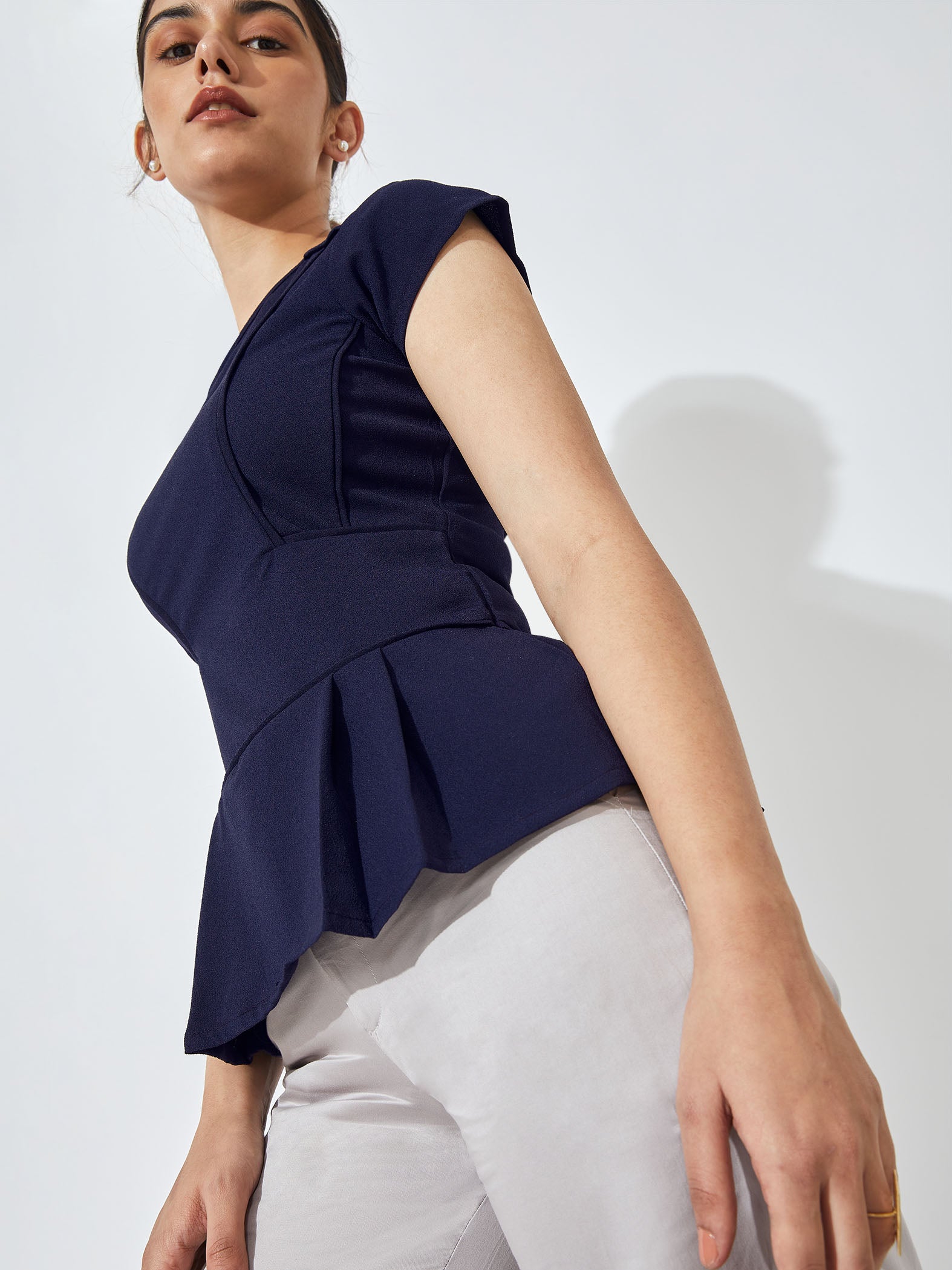 Navy Peplum Top