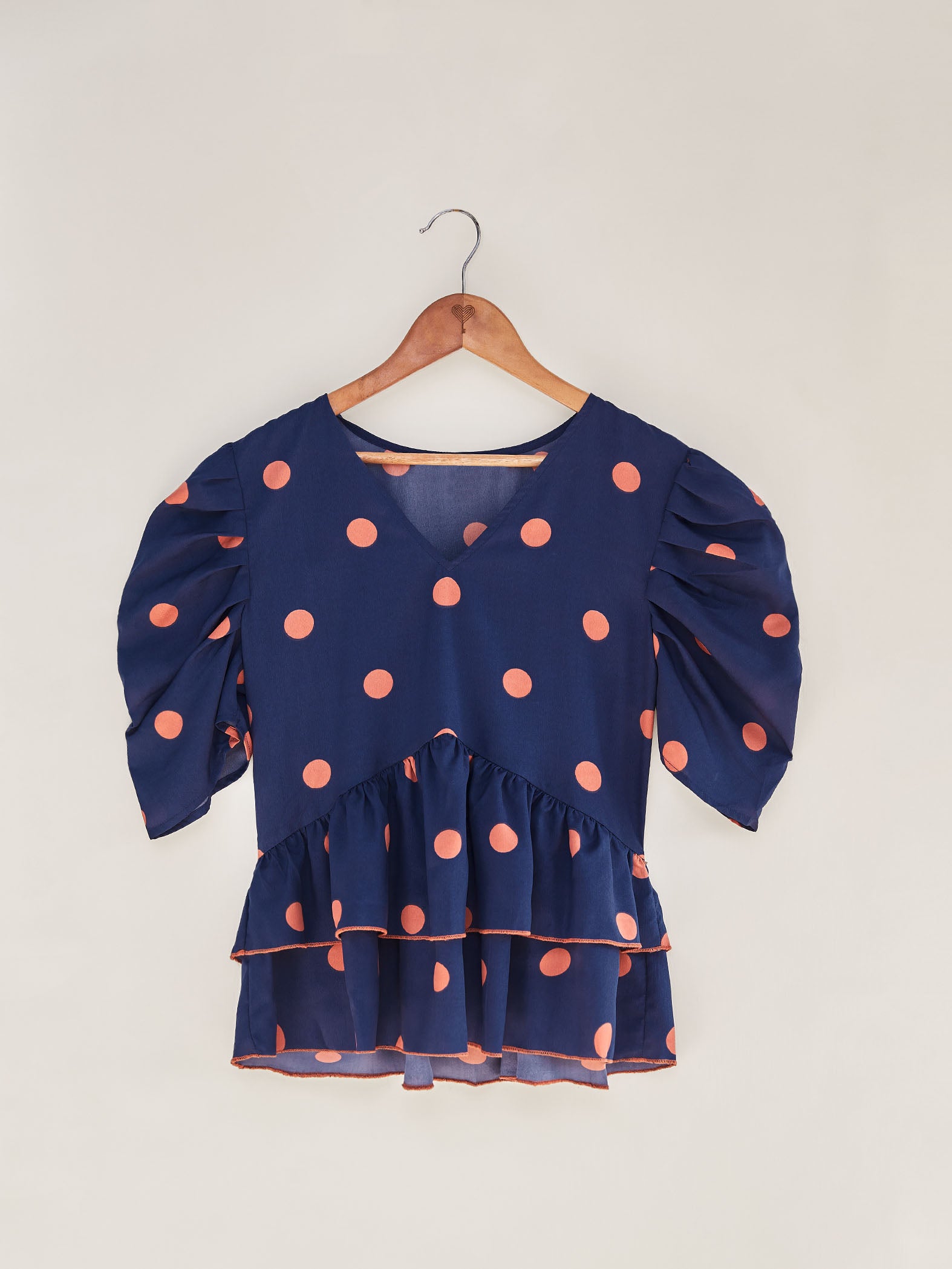 Navy Polka Tiered Top