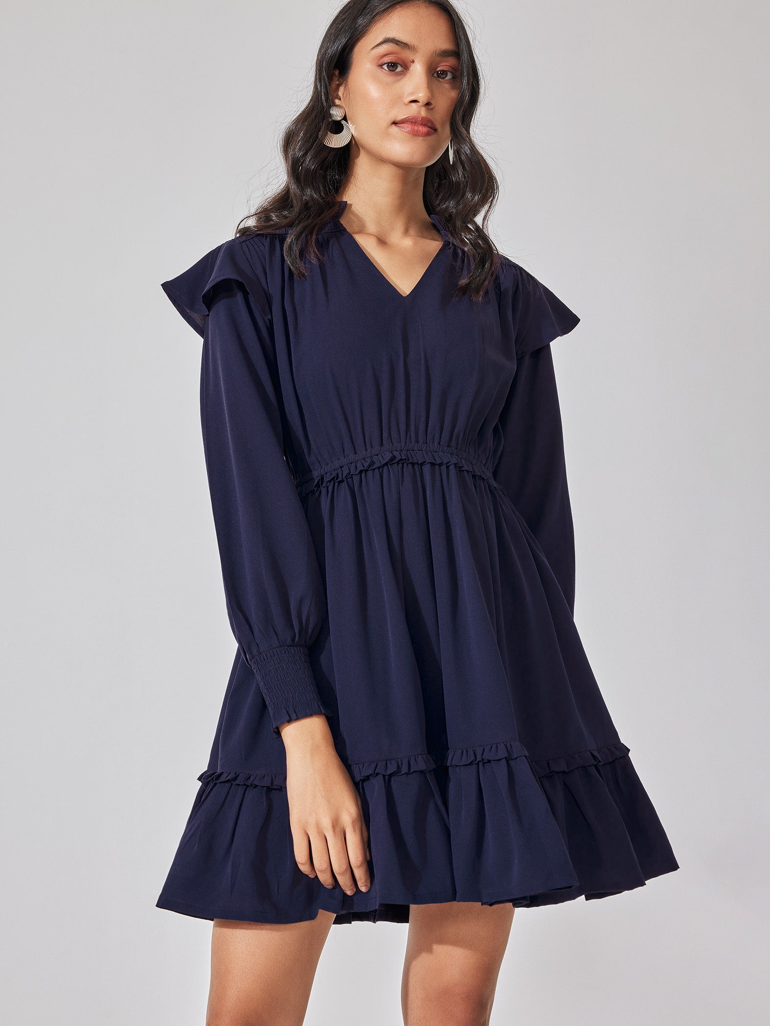 Navy Ruffle Tiered Dress