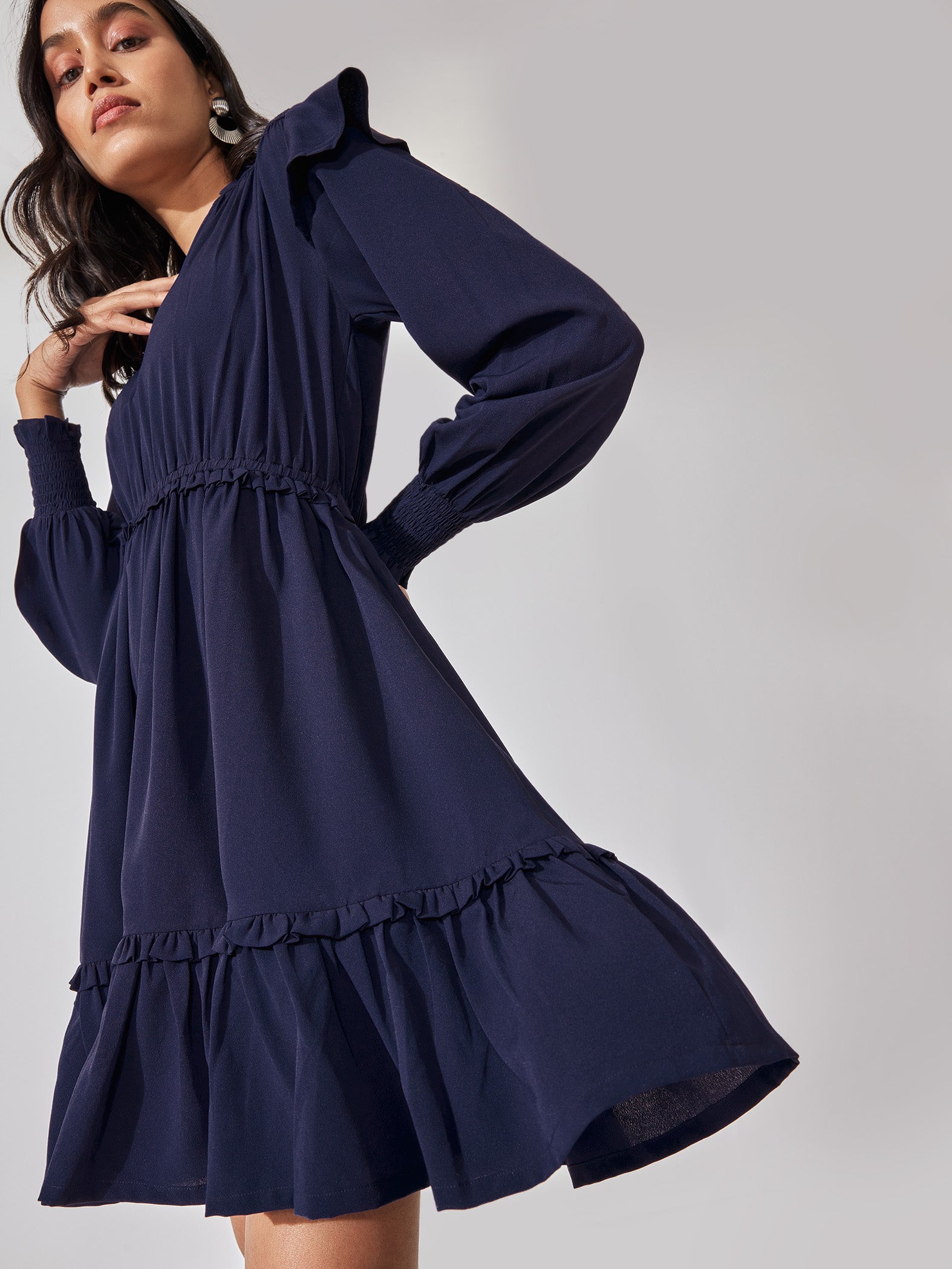 Navy Ruffle Tiered Dress