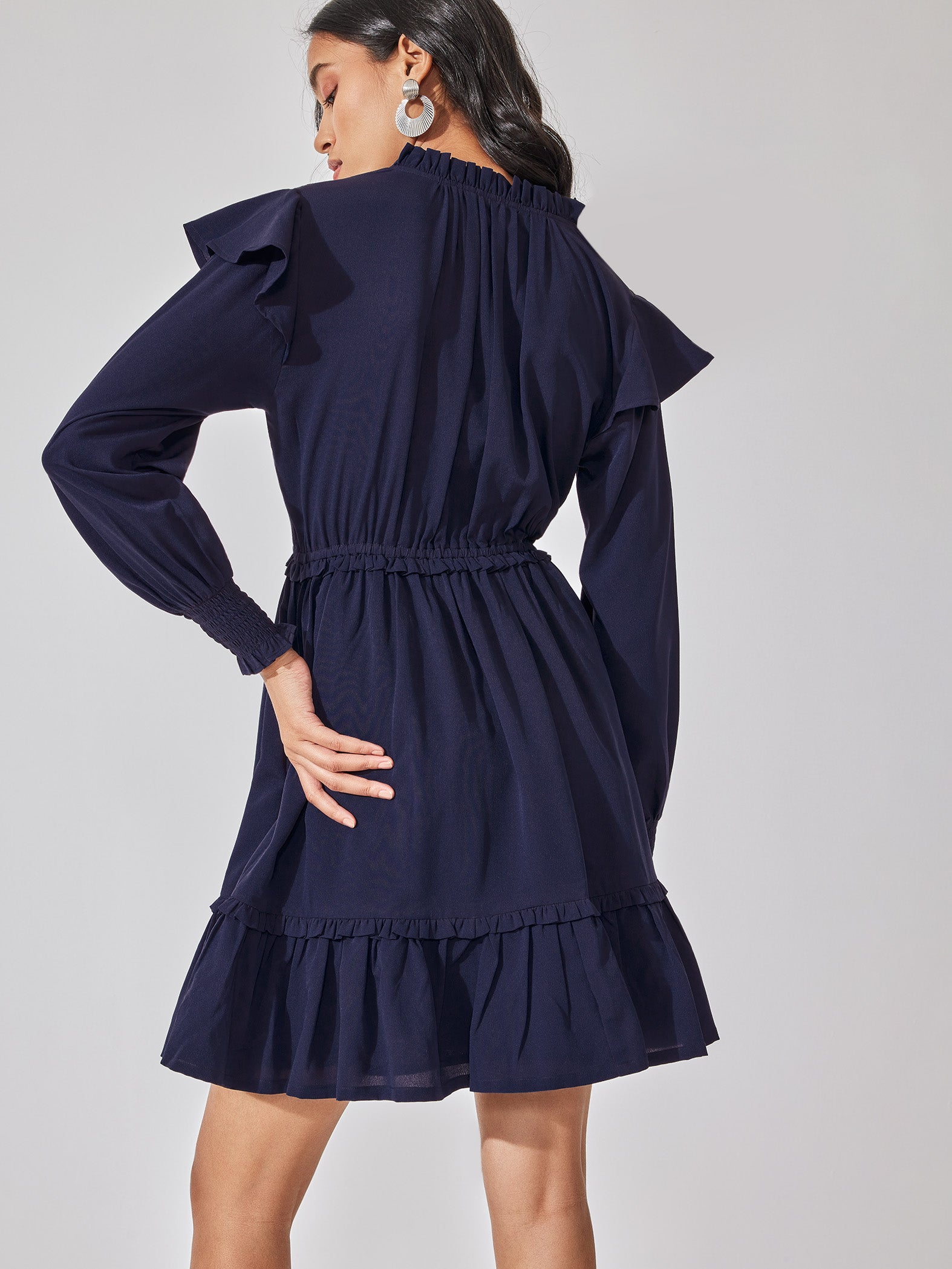 Navy Ruffle Tiered Dress