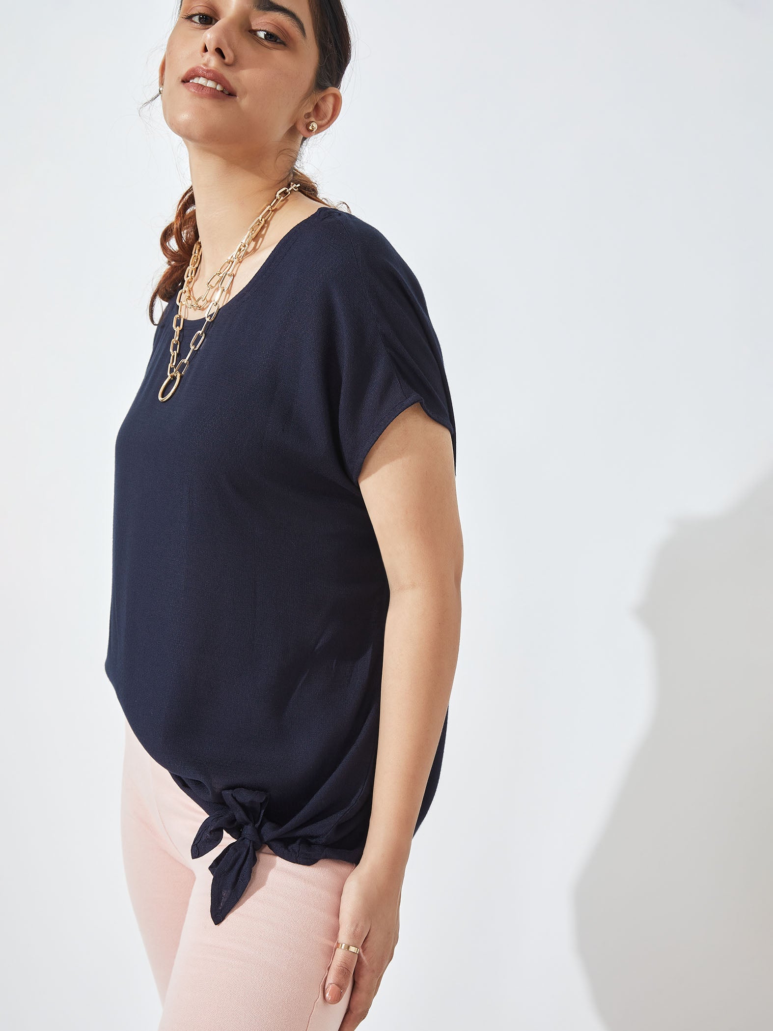 Navy Tie Hem Top