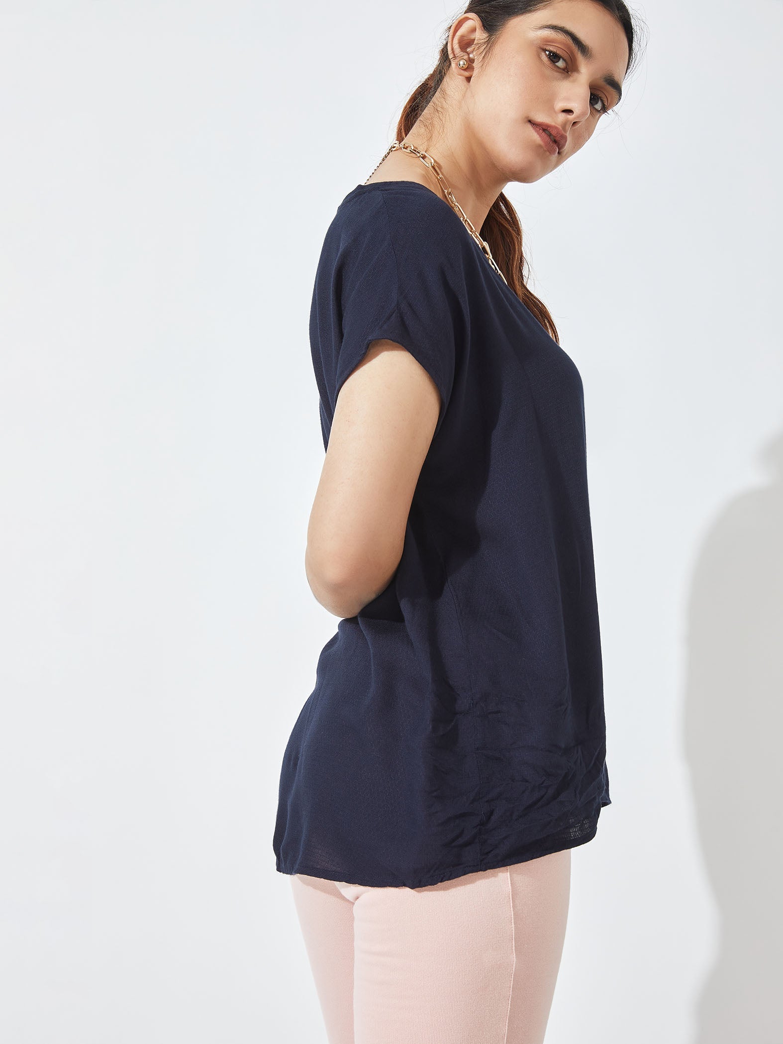 Navy Tie Hem Top