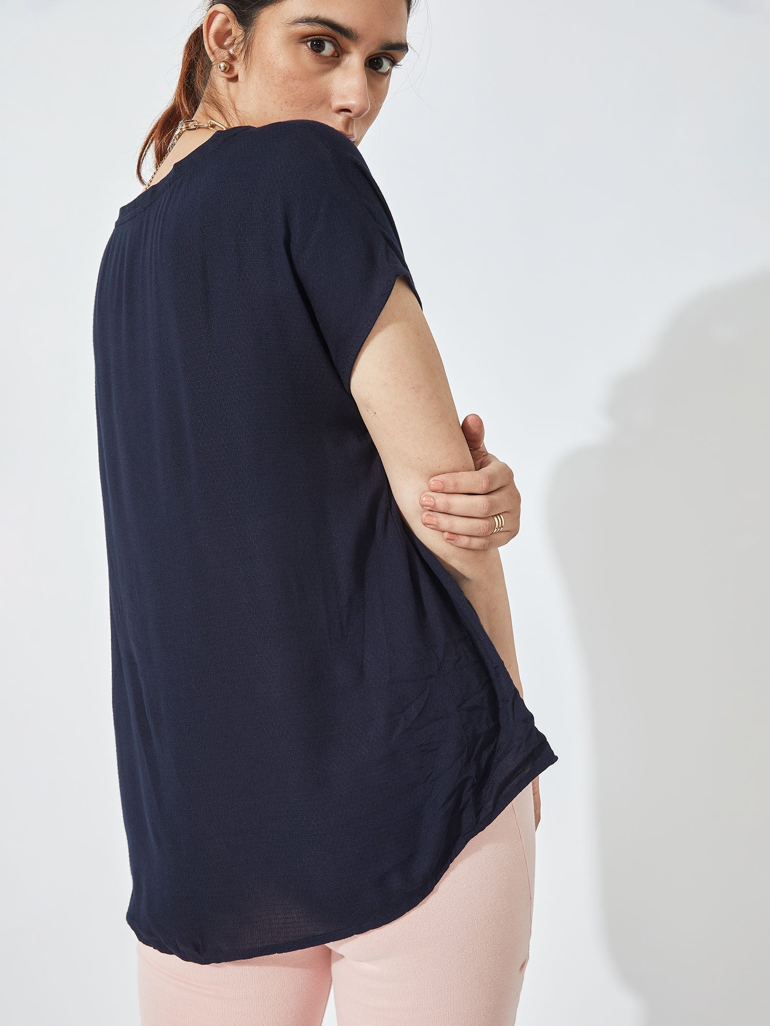 Navy Tie Hem Top